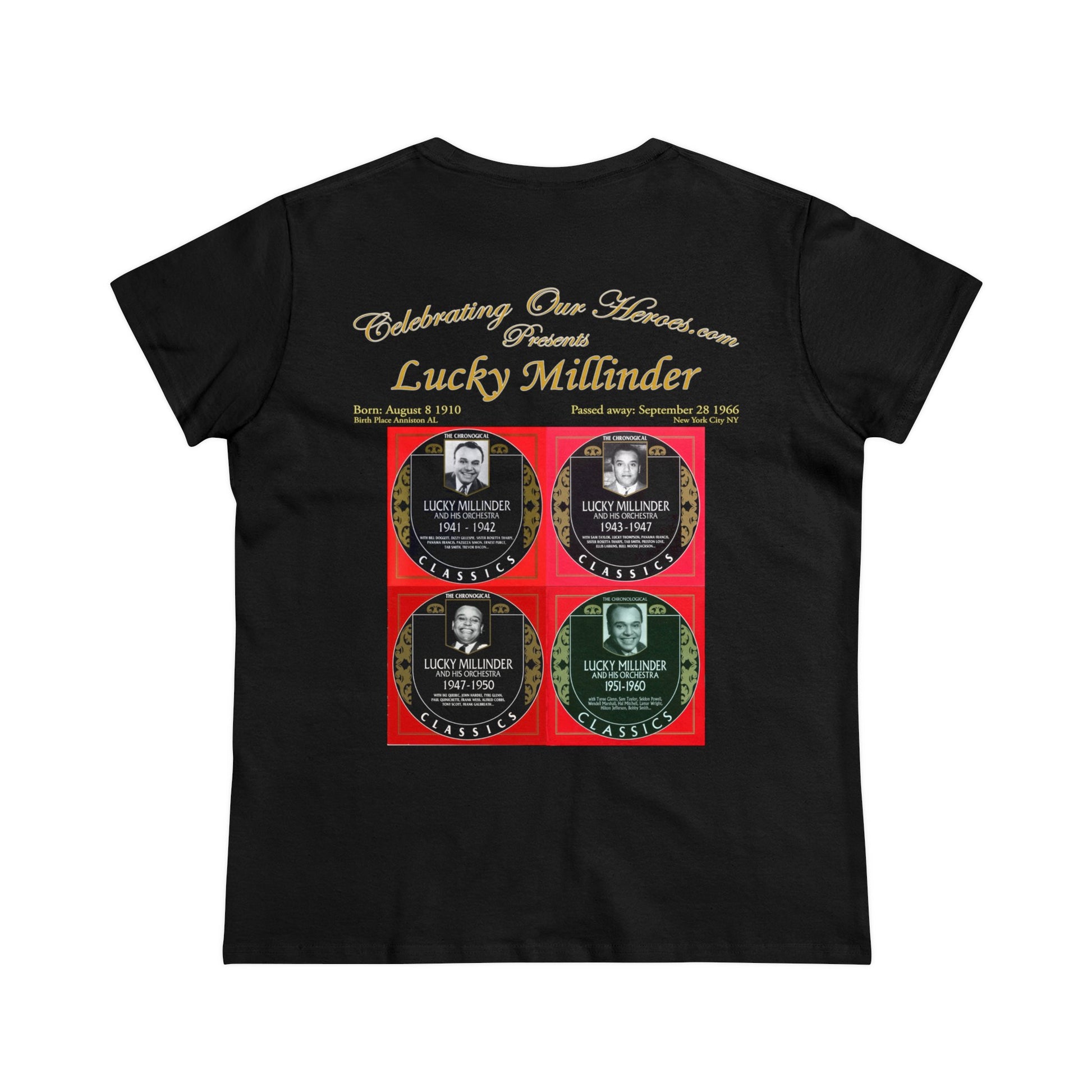 Lucky Millinder - Four Records -  Front and Back Printed Concert Style Women's T-Shirt