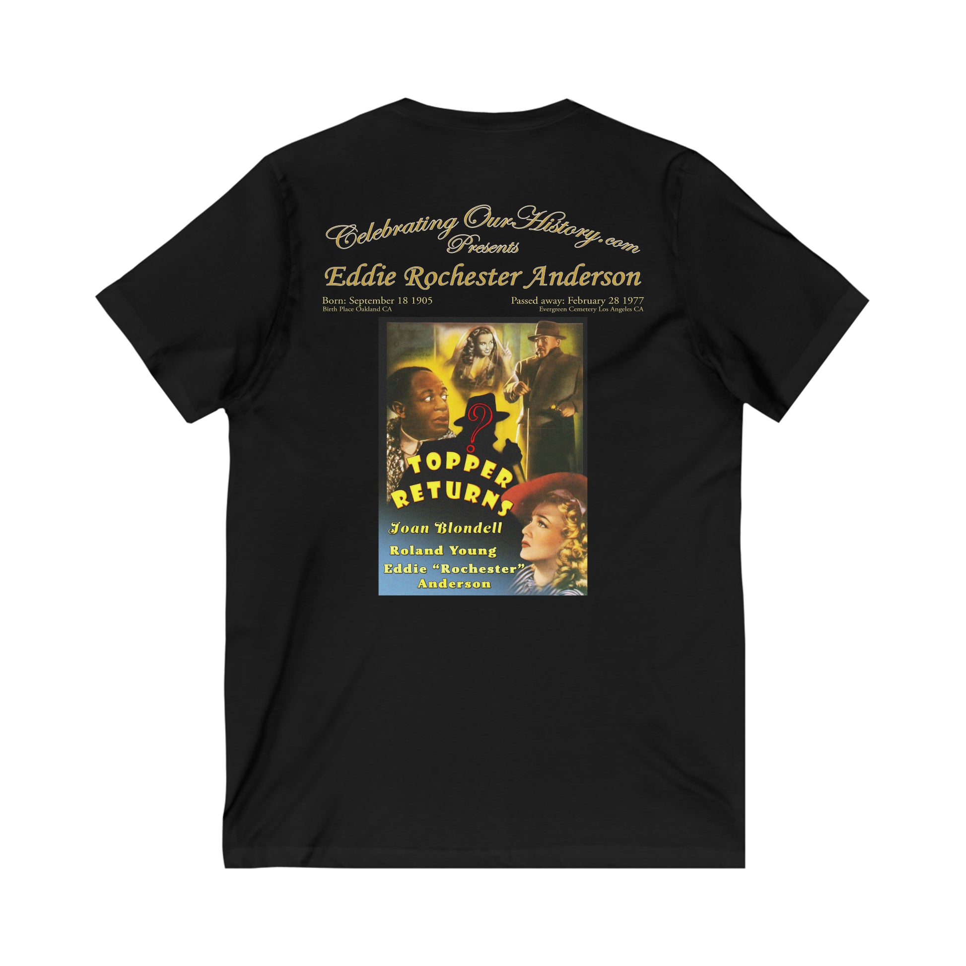 Eddie “Rochester” Anderson - Topper Returns (1941) - Front and Back Printed Concert Style V-Neck T-Shirt