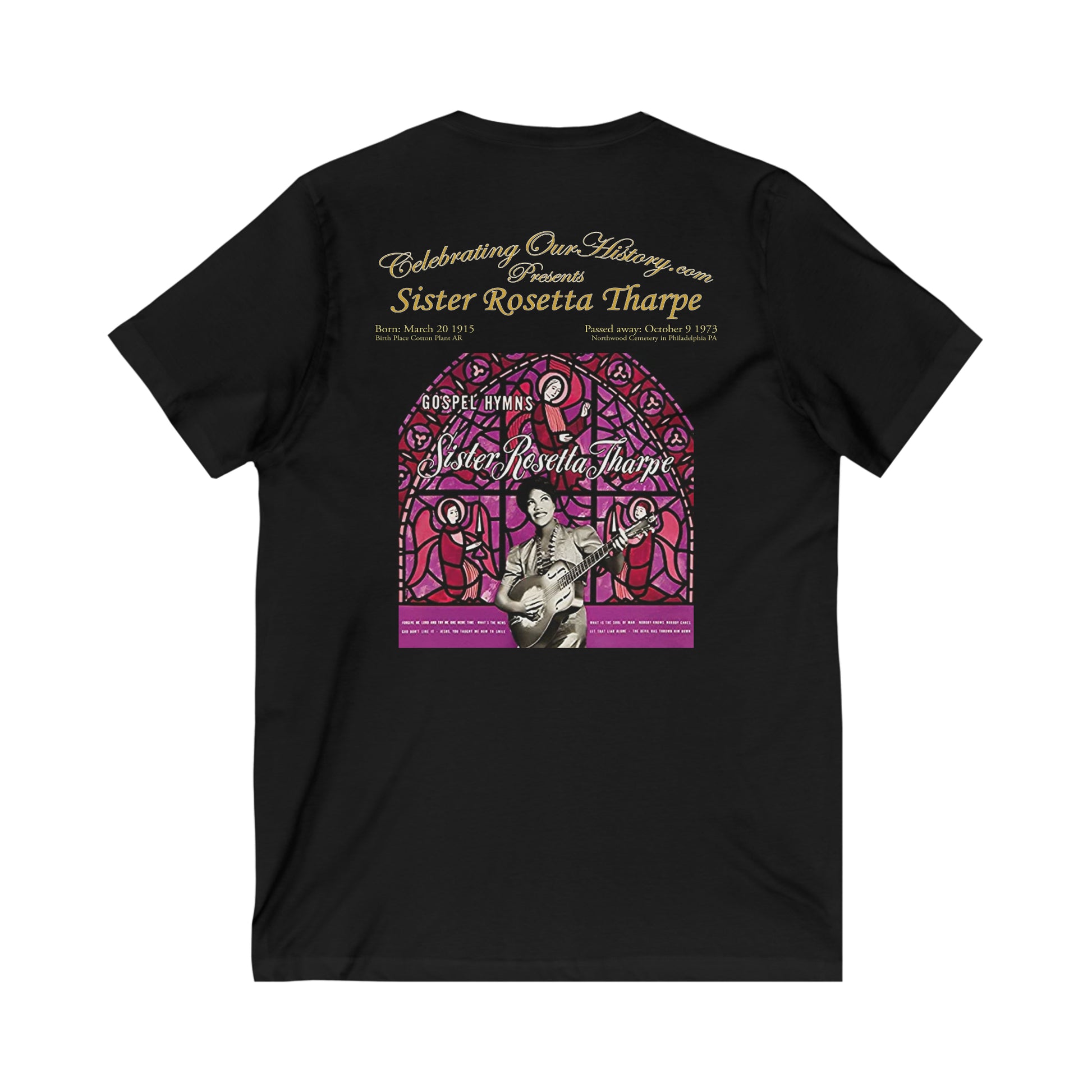 Sister Rosetta Tharpe - Gospel Hymns - Front and Back Printed Concert Style V-Neck T-Shirt