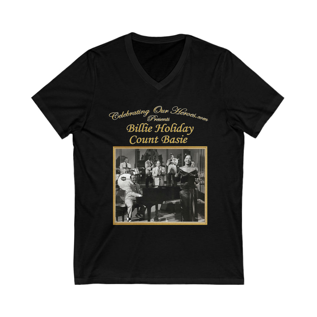Billie Holiday And Count Basie - Billie Holiday And Count Basie - Front and Back Printed Concert Style V-Neck T-Shirt
