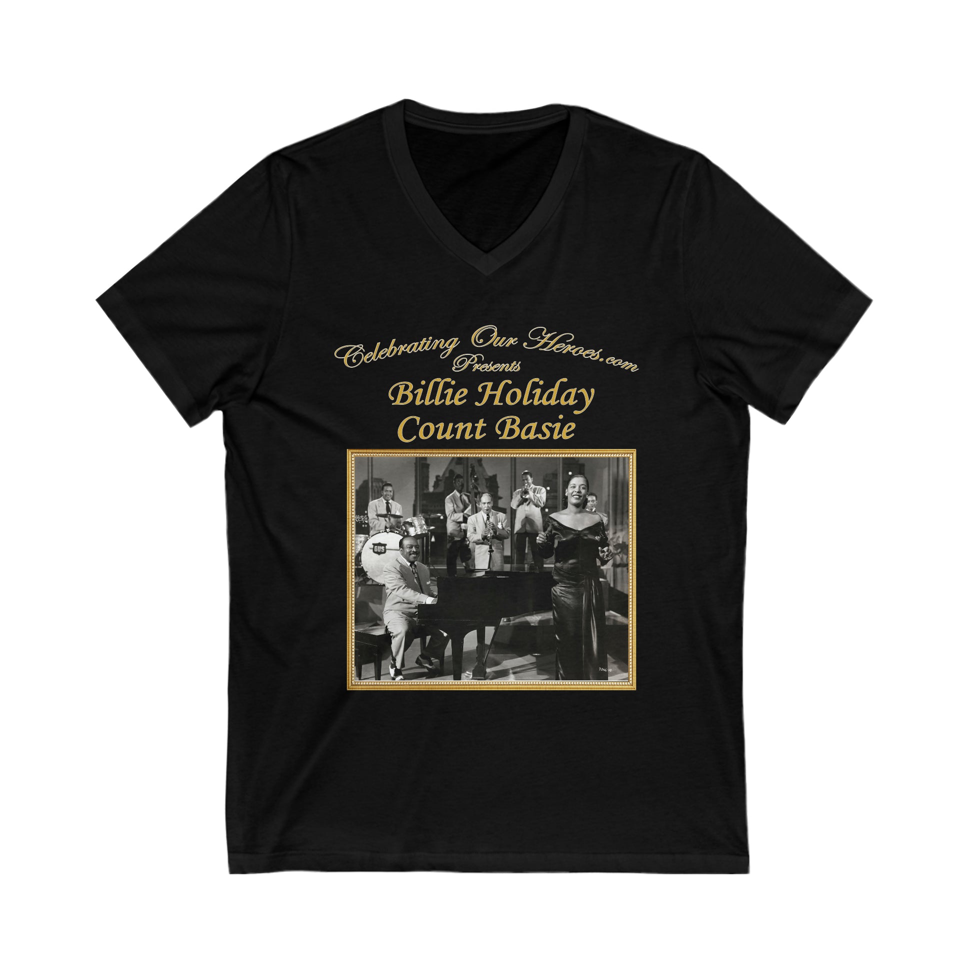 Billie Holiday And Count Basie - Billie Holiday And Count Basie - Front and Back Printed Concert Style V-Neck T-Shirt
