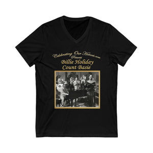 Billie Holiday And Count Basie - Billie Holiday And Count Basie - Front and Back Printed Concert Style V-Neck T-Shirt