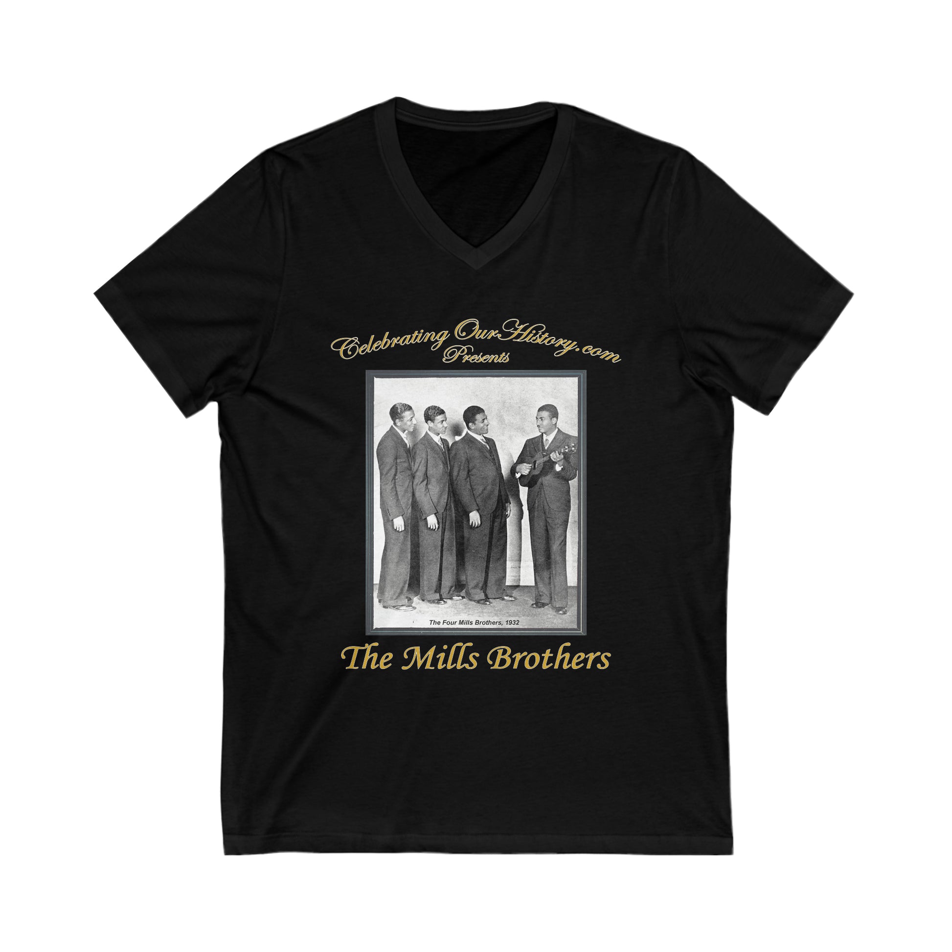 The Mills Brothers - Six Albums - Front and Back Printed Concert Style V-Neck T-Shirt