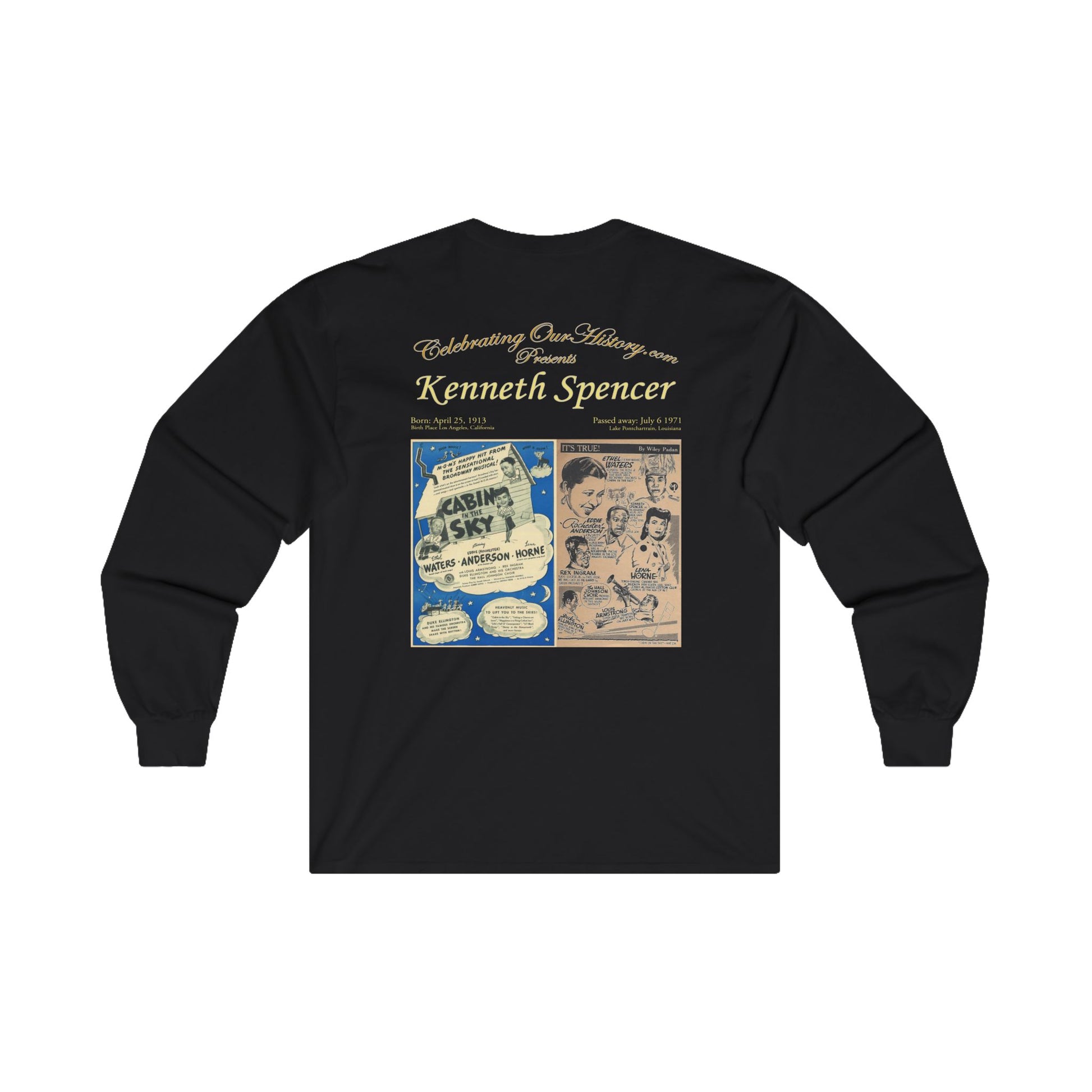 Kenneth Spencer - Cabin in the Sky (1943) - Front and Back Printed Concert Style Long Sleeve T-Shirt