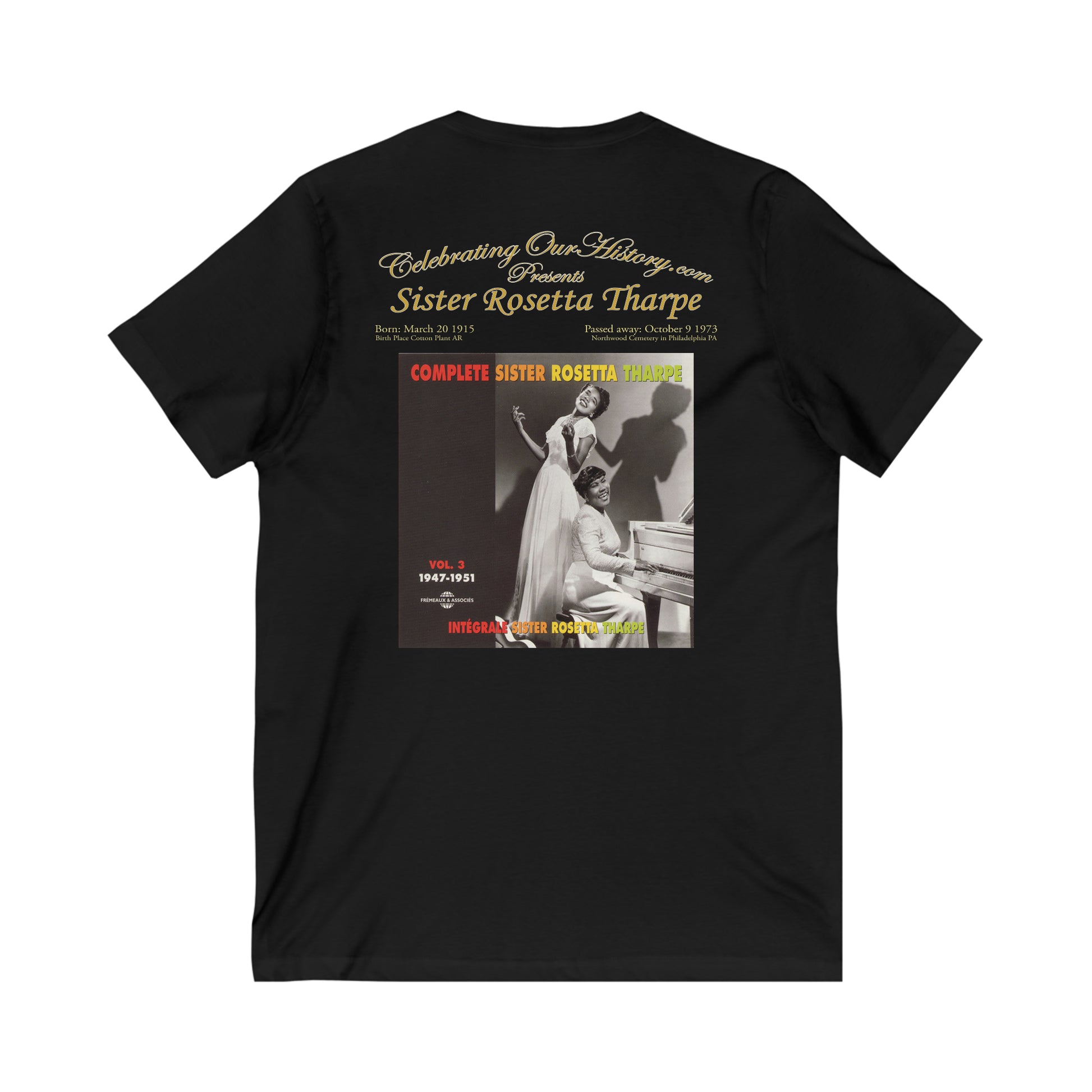 Sister Rosetta Tharpe - Complete Sister Rosetta Tharpe - Front and Back Printed Concert Style V-Neck T-Shirt