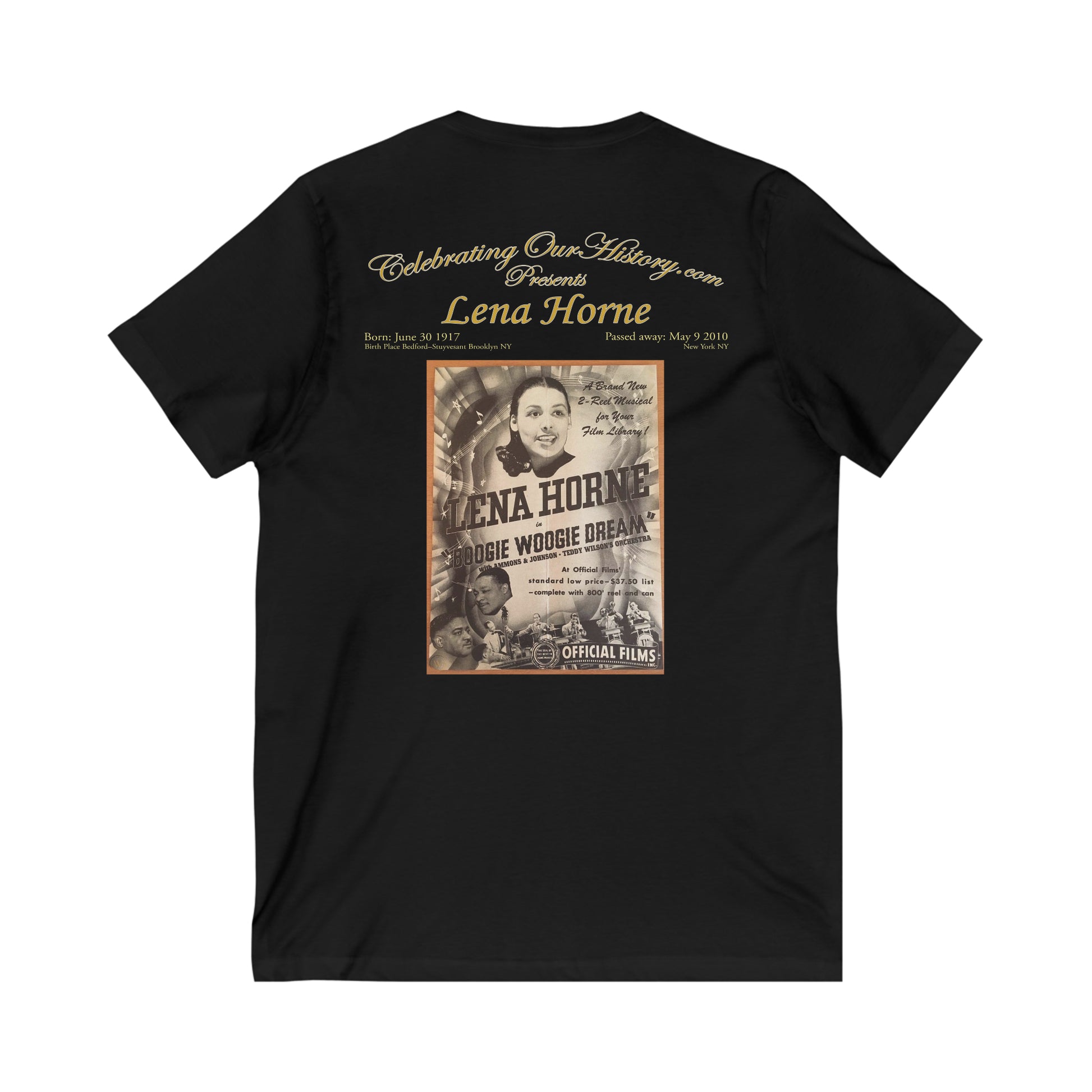 Lena Horne - Boogie Woogie Dream (1944) - Front and Back Printed Concert Style V-Neck T-Shirt