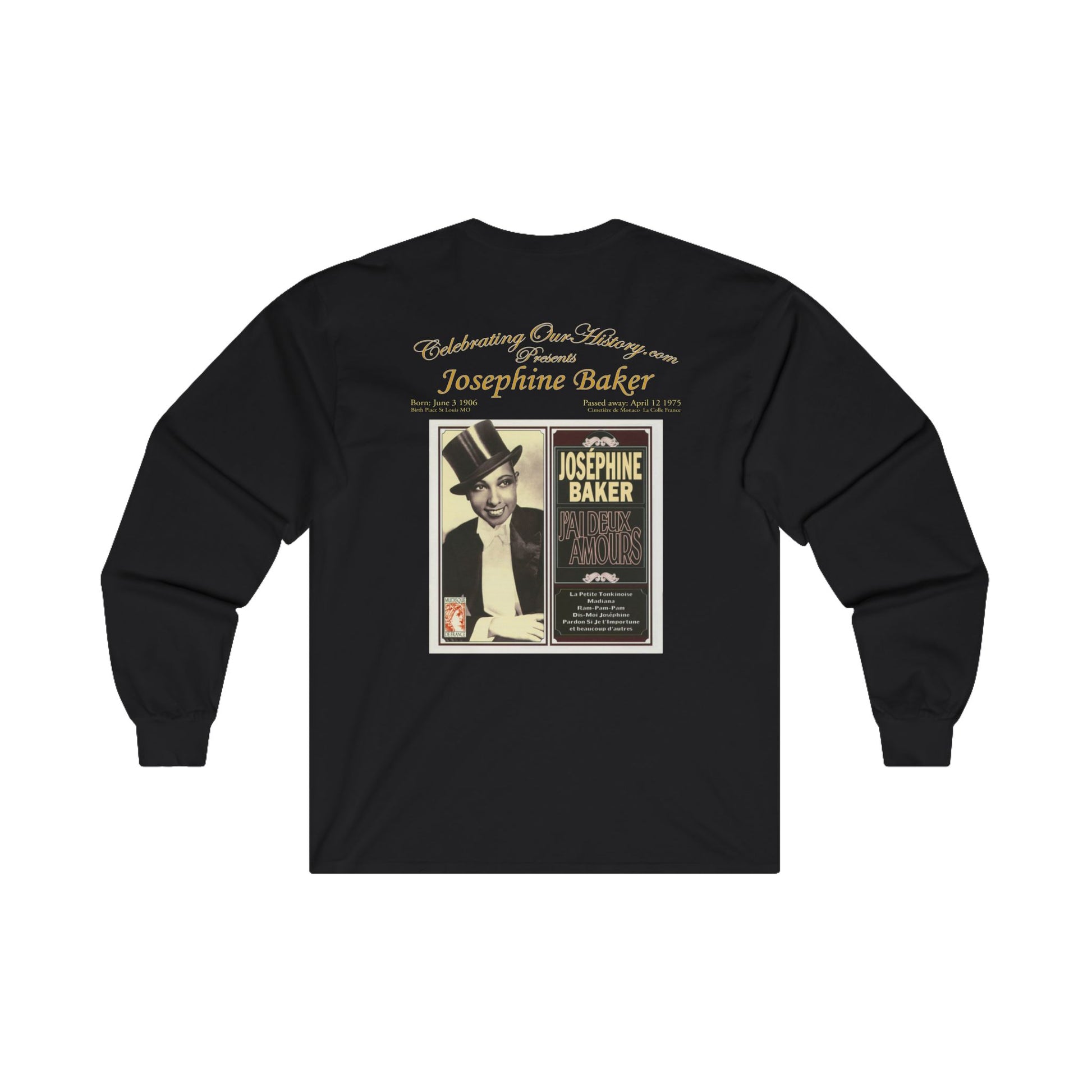 Josephine Baker - J'ai Deux Amours v2 - Front and Back Printed Concert Style Long Sleeve T-Shirt