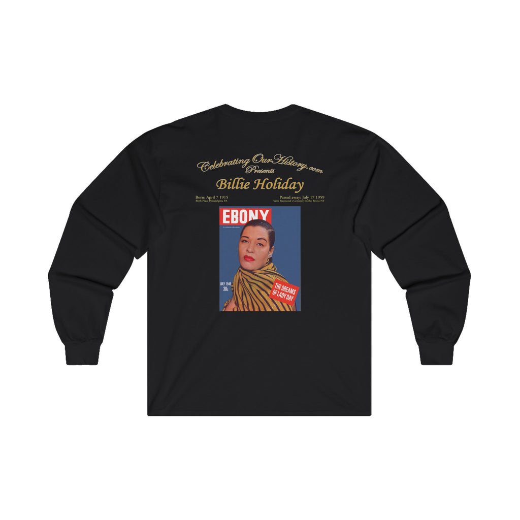 Billie Holiday - Ebony Magazine - Front and Back Printed Concert Style Long Sleeve T-Shirt