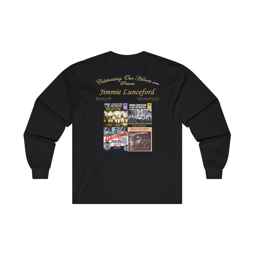 Jimmie Lunceford - Four Records - Front and Back Printed Concert Style Long Sleeve T-Shirt