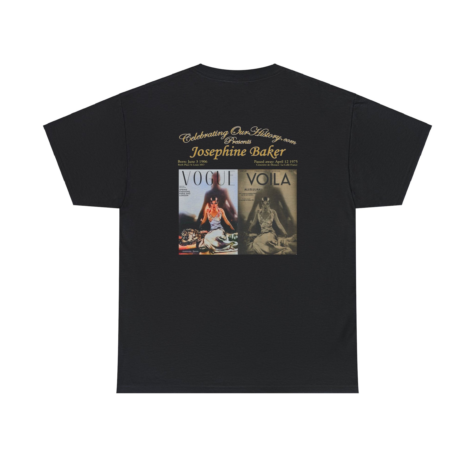 Josephine Baker - Vogue/Voila -  Front and Back Printed Concert Style T-Shirt