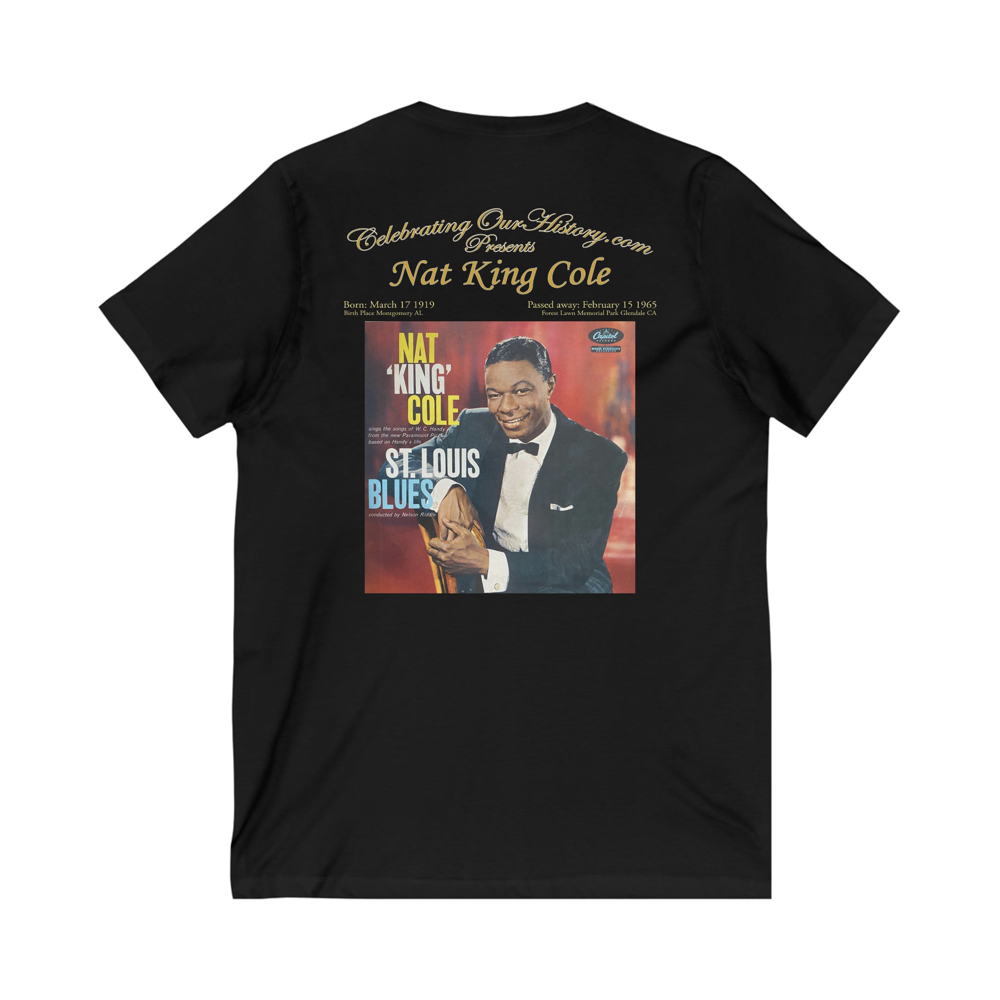 Nat King Cole - St. Louis Blues (1958) Album - Front and Back Printed Concert Style V-Neck T-Shirt