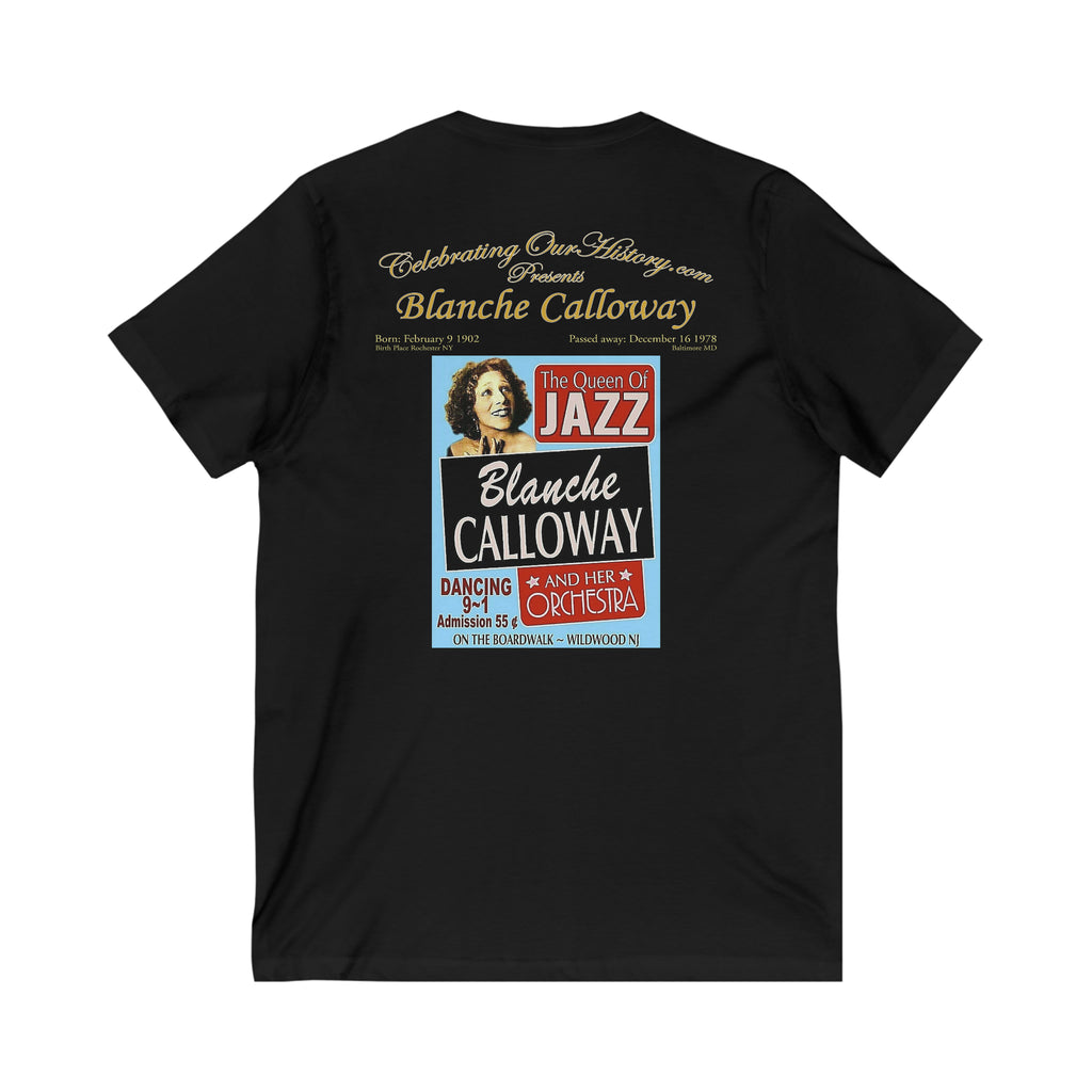 Blanche Calloway - Queen Of Jazz - Front and Back Printed Concert Style V-Neck T-Shirt