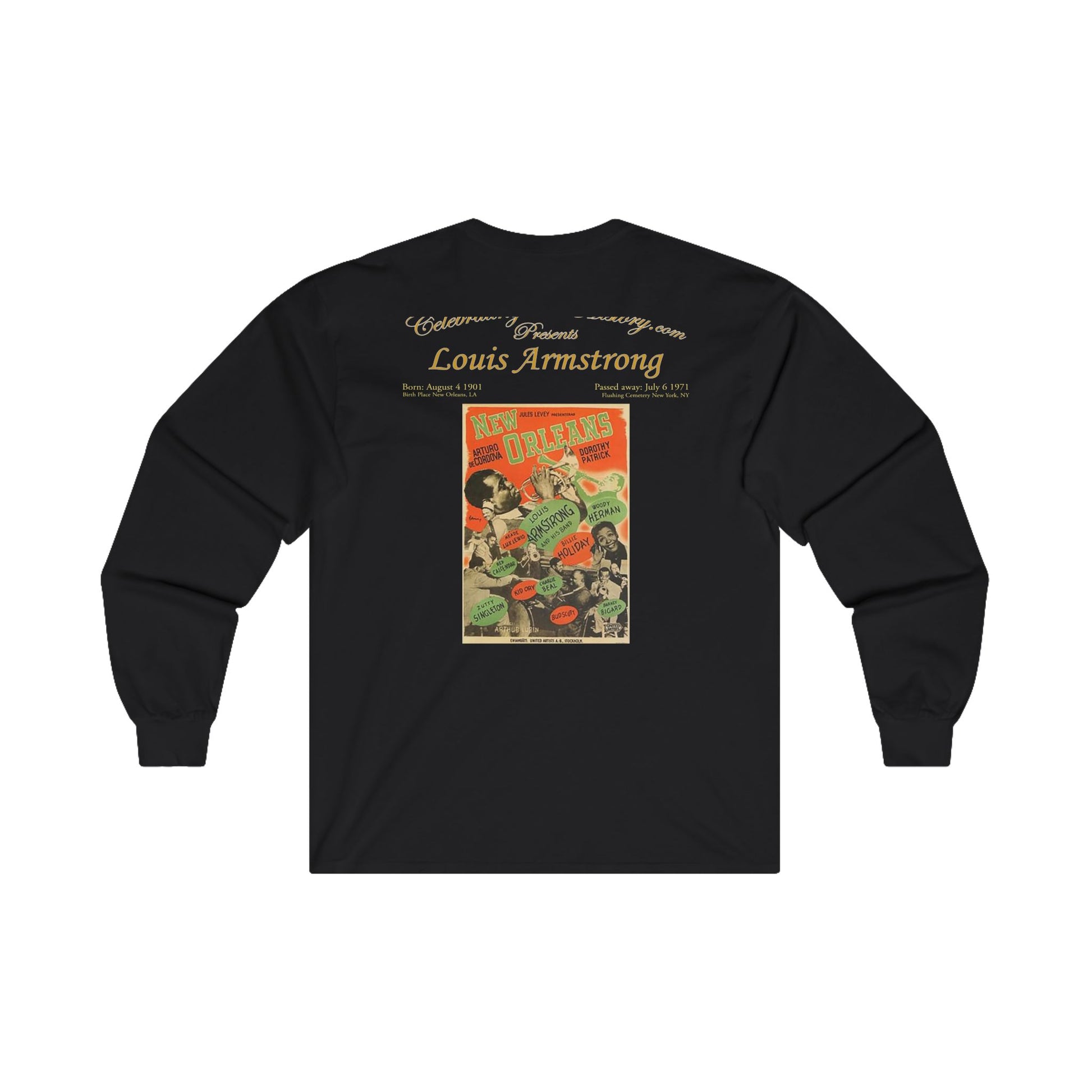Louis Armstrong - New Orleans (1947) - Front and Back Printed Concert Style Long Sleeve T-Shirt