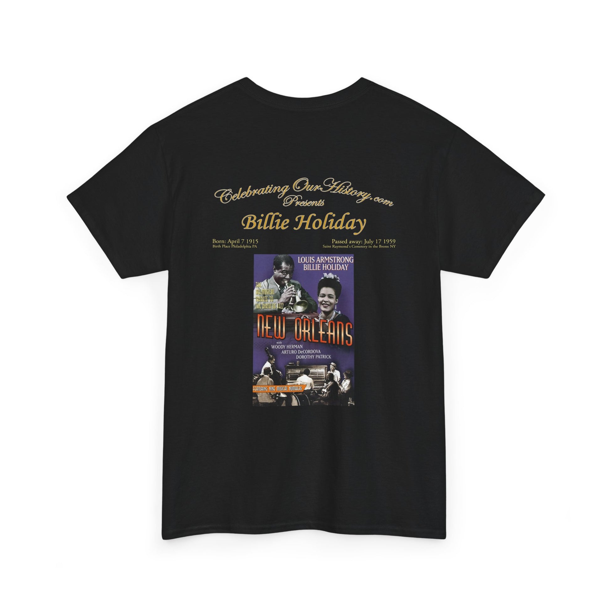 Billie Holiday - New Orleans (1947) - Front and Back Printed Concert Style T-Shirt