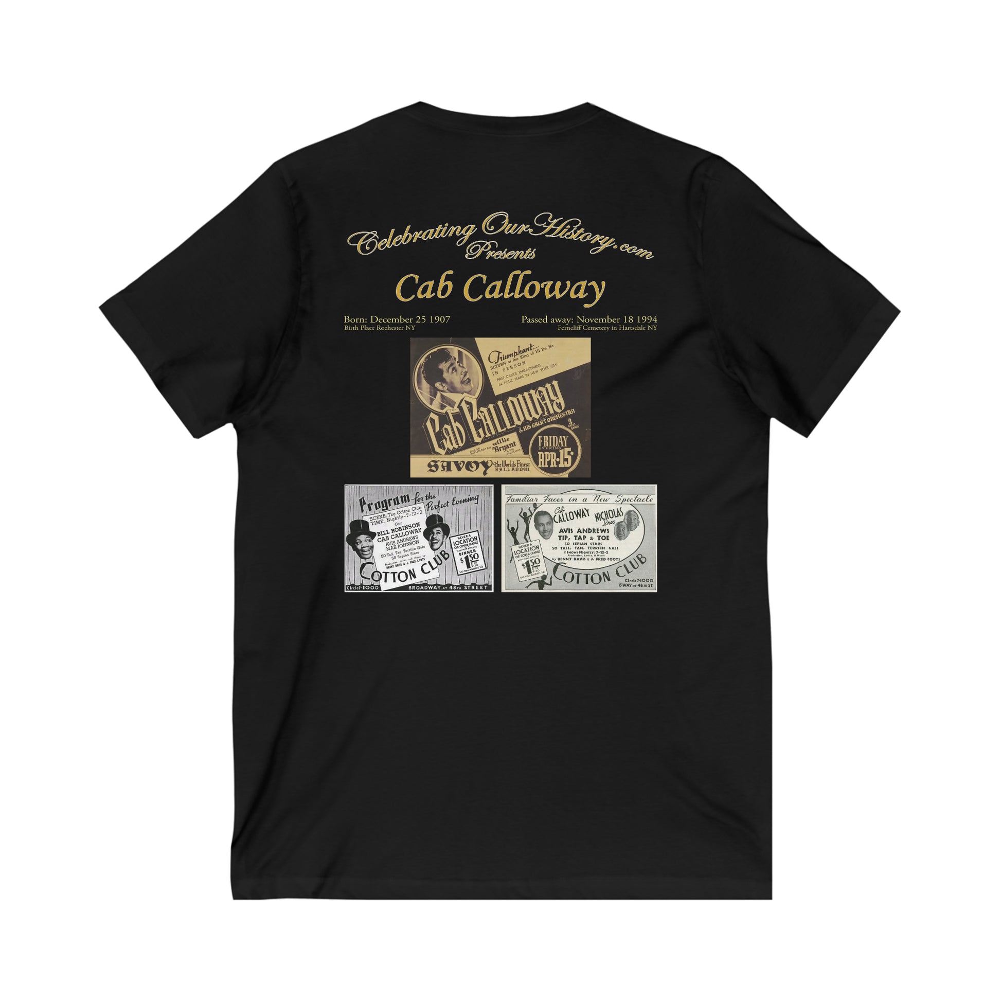 Cab Calloway - Three Program Posters - Front and Back Printed Concert Style V-Neck T-Shirt