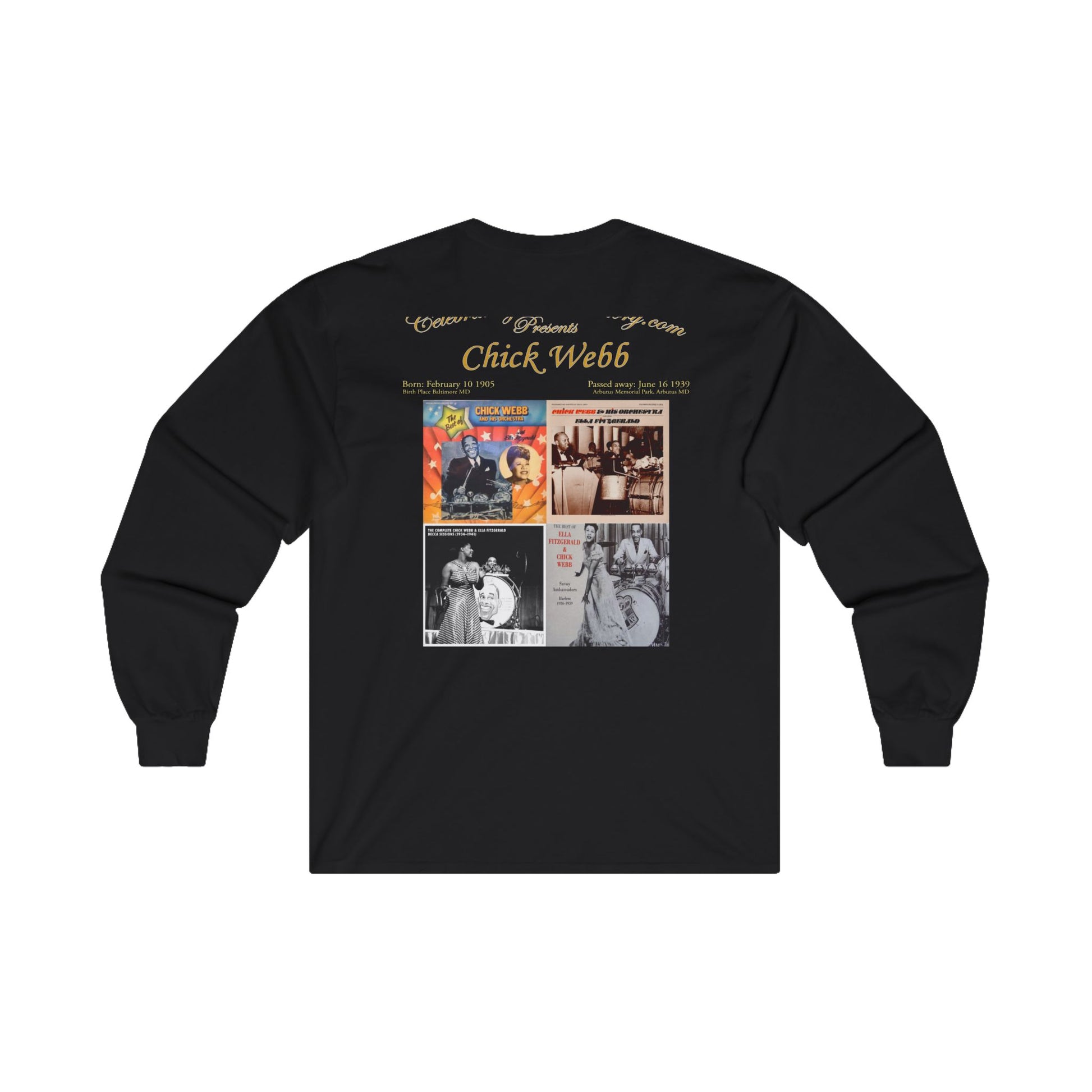 Chick Webb - Four Records - Front and Back Printed Concert Style Long Sleeve T-Shirt