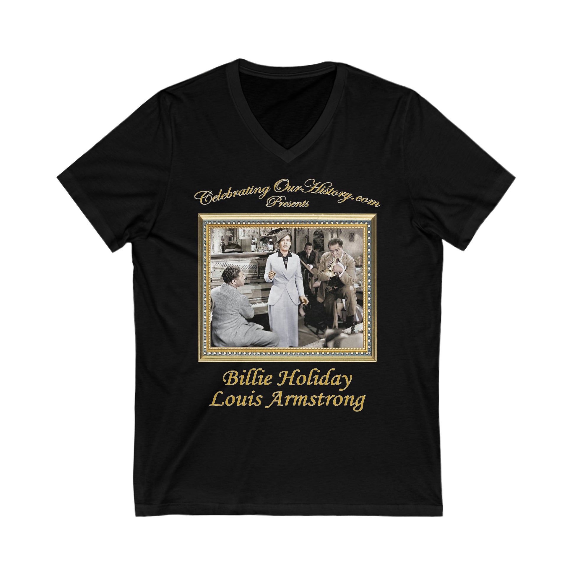 Billie Holiday and Louis Armstrong - New Orleans (1947) - Front and Back Printed Concert Style V-Neck T-Shirt