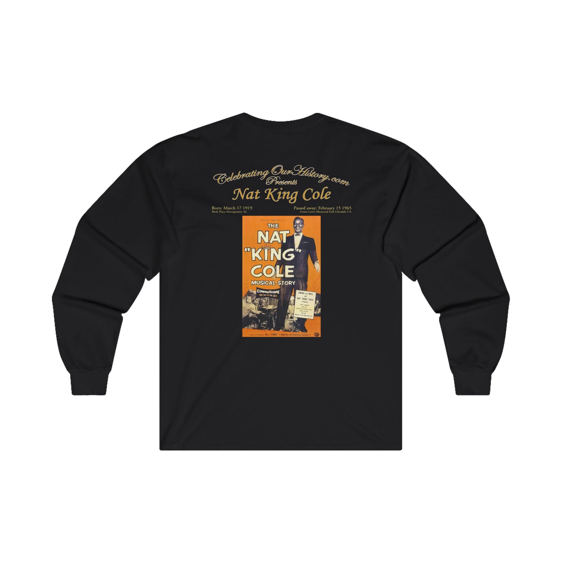 Nat King Cole - The Nat King Cole Musical Story (1955) - Front and Back Printed Concert Style Long Sleeve T-Shirt
