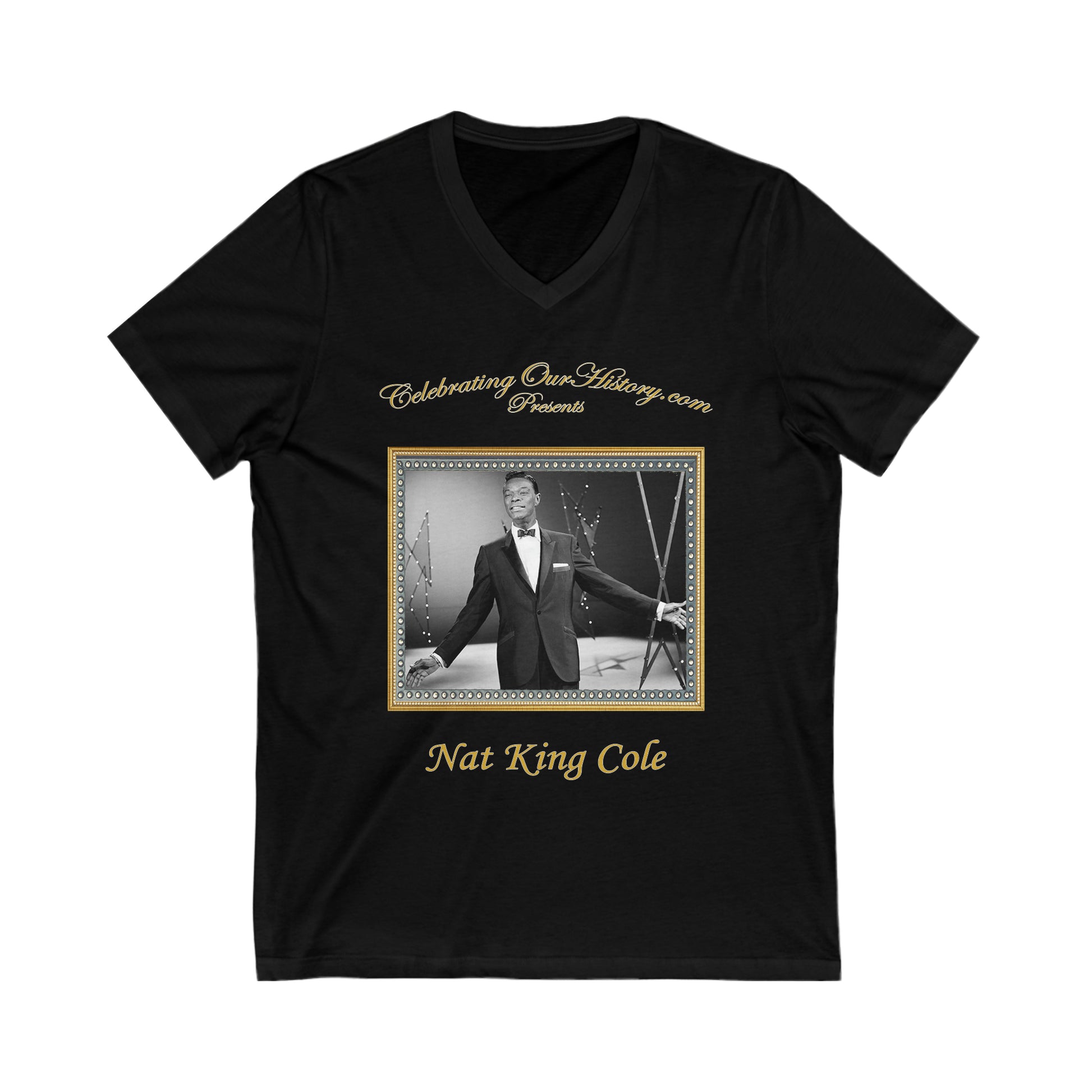 Nat King Cole - The Nat King Cole Musical Story (1955) - Front and Back Printed Concert Style V-Neck T-Shirt