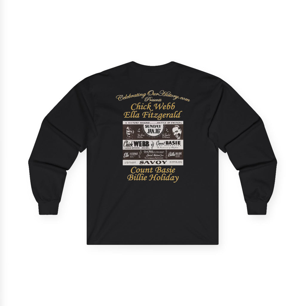 Chick Webb & Ella Fitzgerald vs Count Basie & Billie Holiday - Battle of Swing - Front and Back Printed Concert Style Long Sleeve T-Shirt