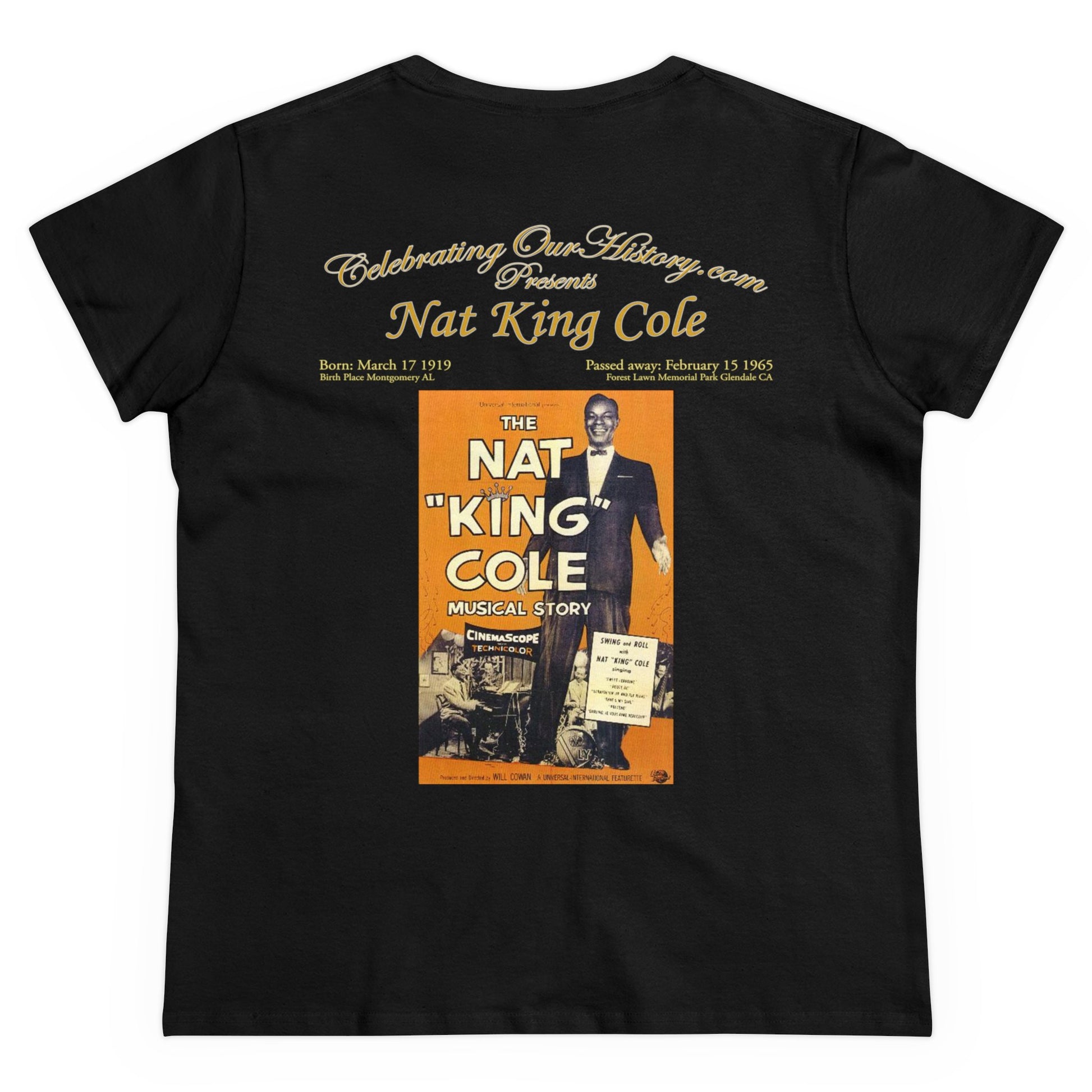 Nat King Cole - The Nat King Cole Musical Story (1955) -  Front and Back Printed Concert Style Women's T-Shirt