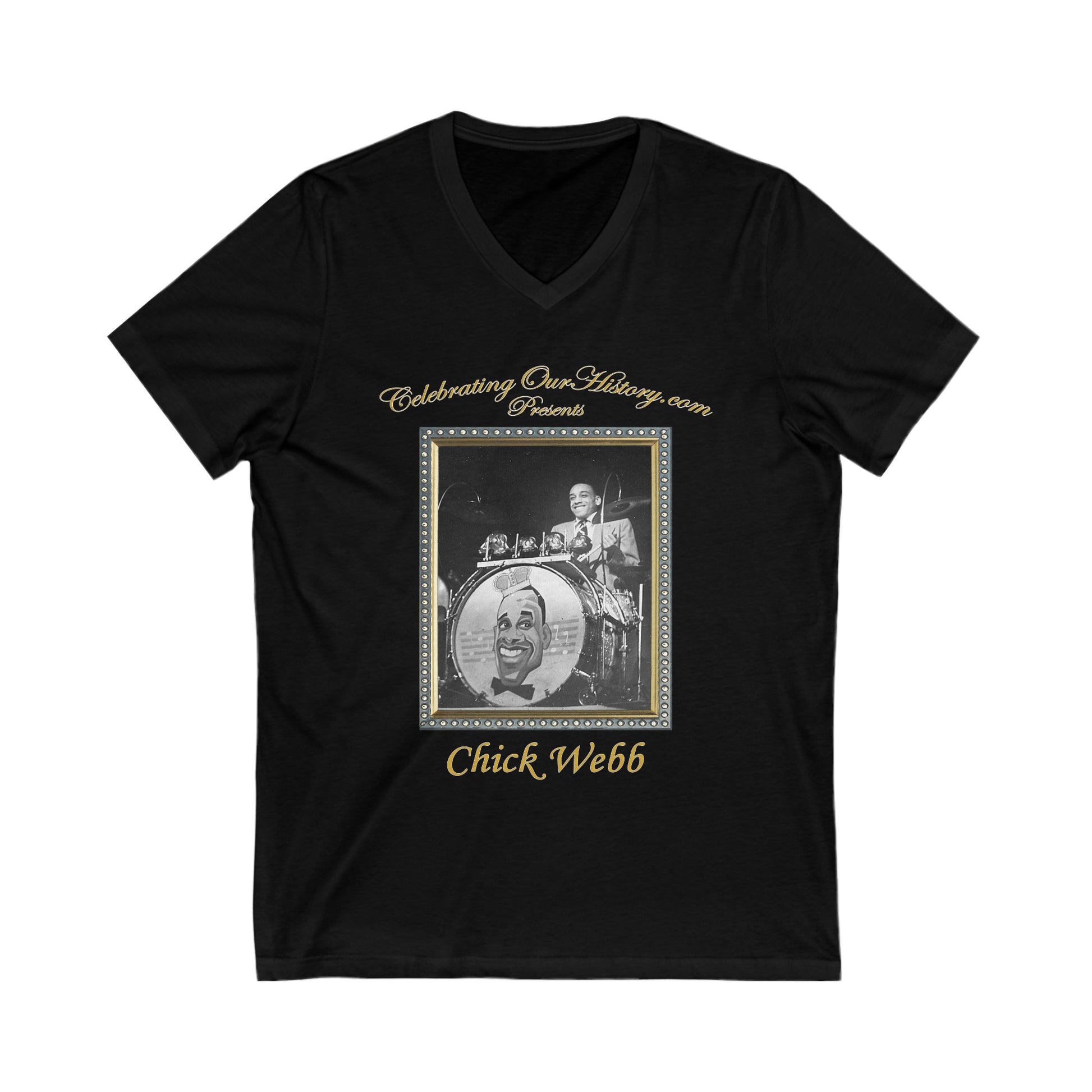 Chick Webb - Four Records - Front and Back Printed Concert Style V-Neck T-Shirt