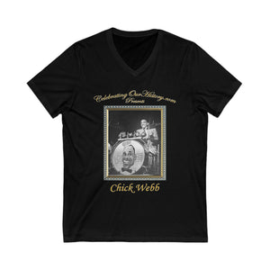 Chick Webb - Four Records - Front and Back Printed Concert Style V-Neck T-Shirt