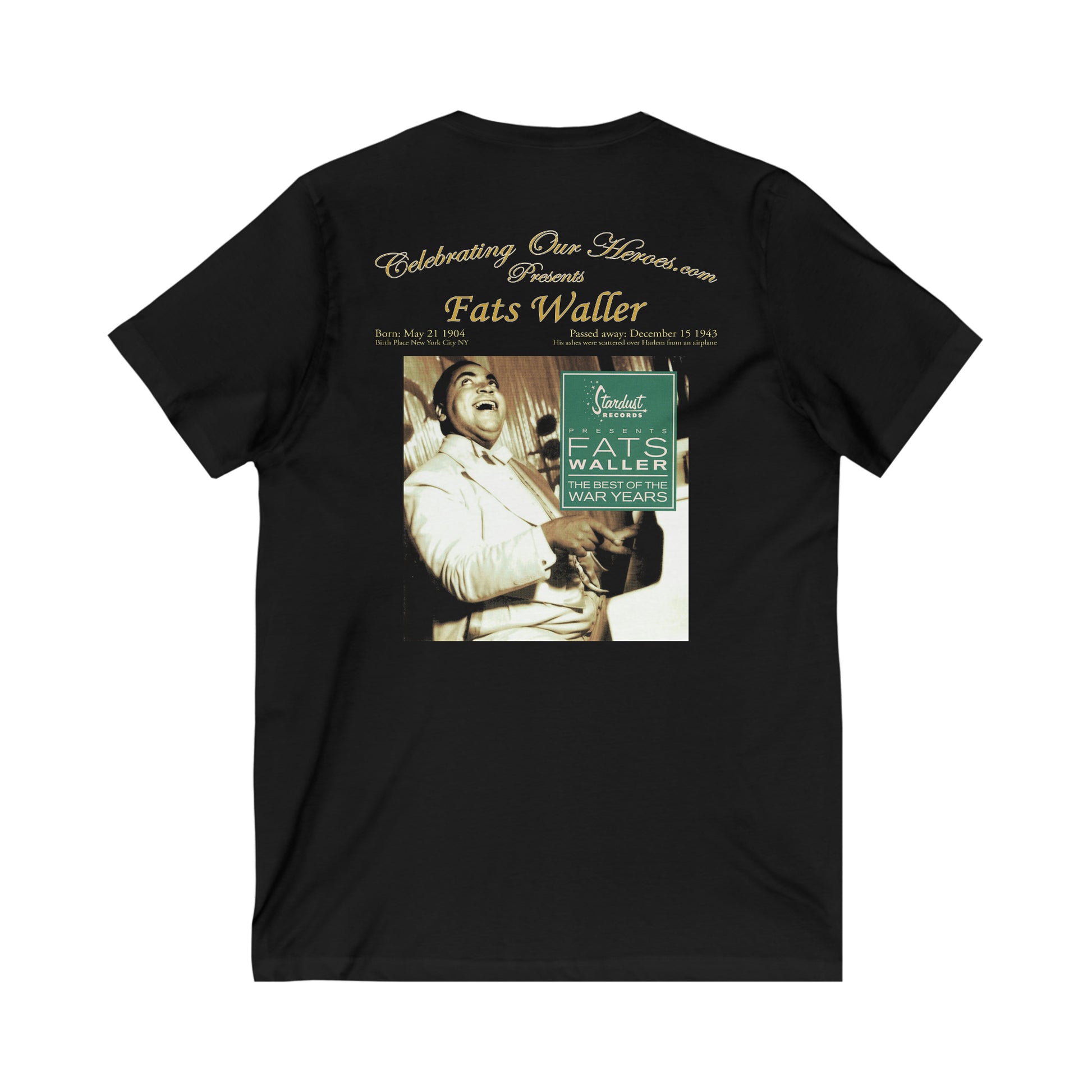 Fats Waller - The Best Of The War Years - Front and Back Printed Concert Style V-Neck T-Shirt