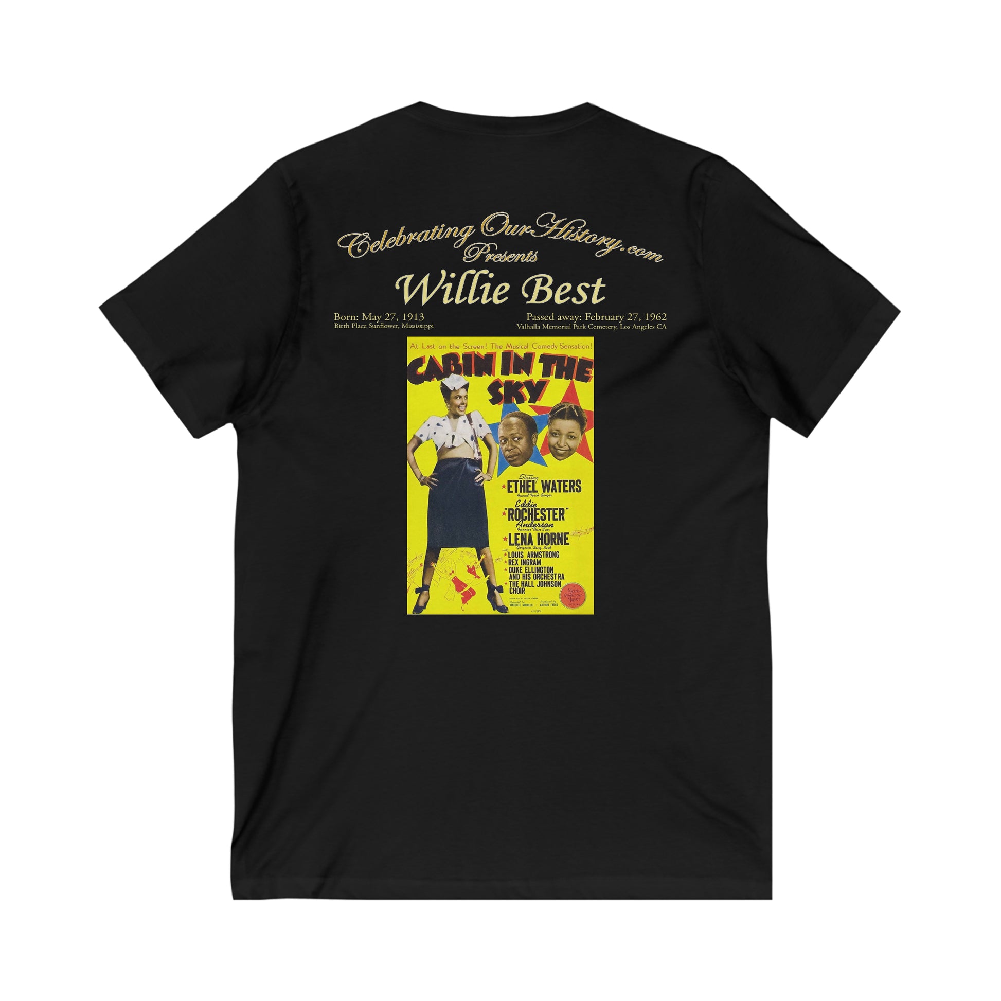 Willie Best - Cabin in the Sky (1943) - Front and Back Printed Concert Style V-Neck T-Shirt