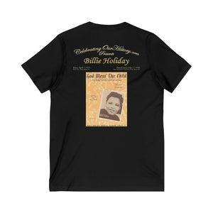 Billie Holiday - God Bless The Child - Front and Back Printed Concert Style V-Neck T-Shirt