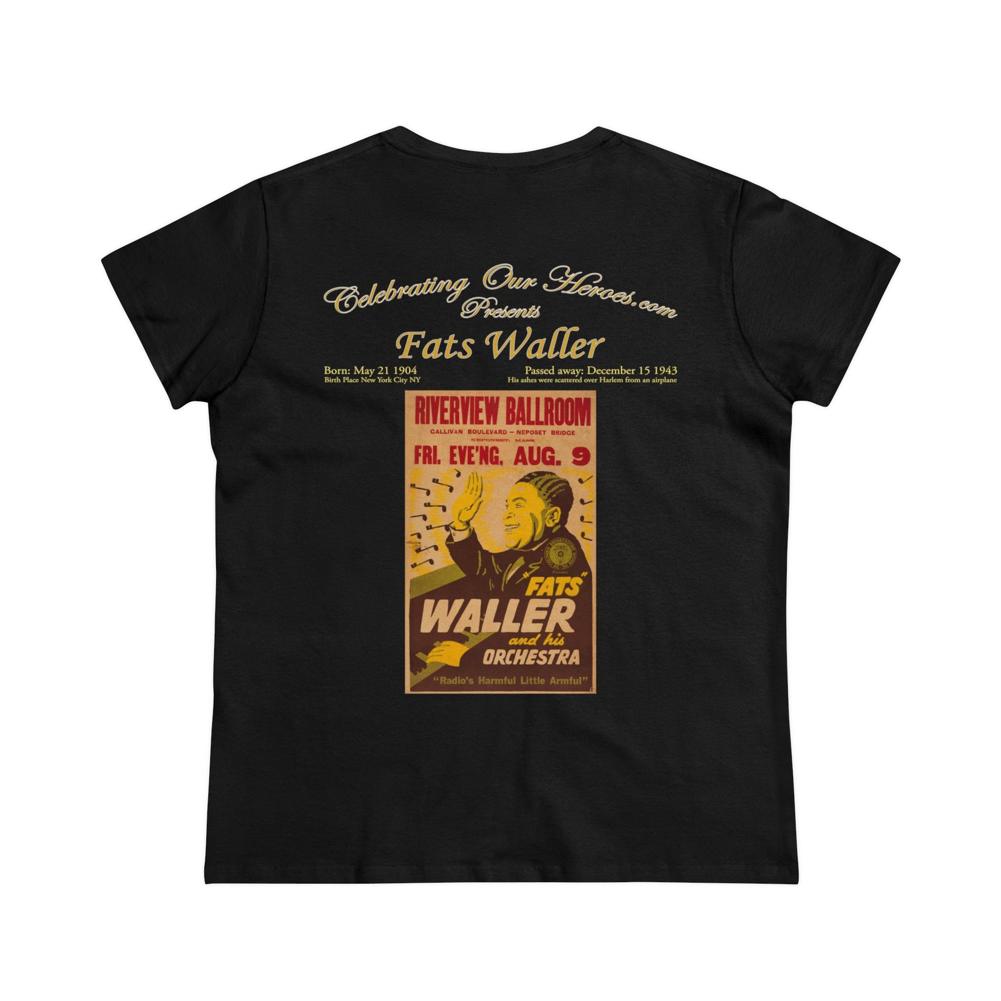 Fats Waller - Riverview Ballroom -  Front and Back Printed Concert Style Women's T-Shirt