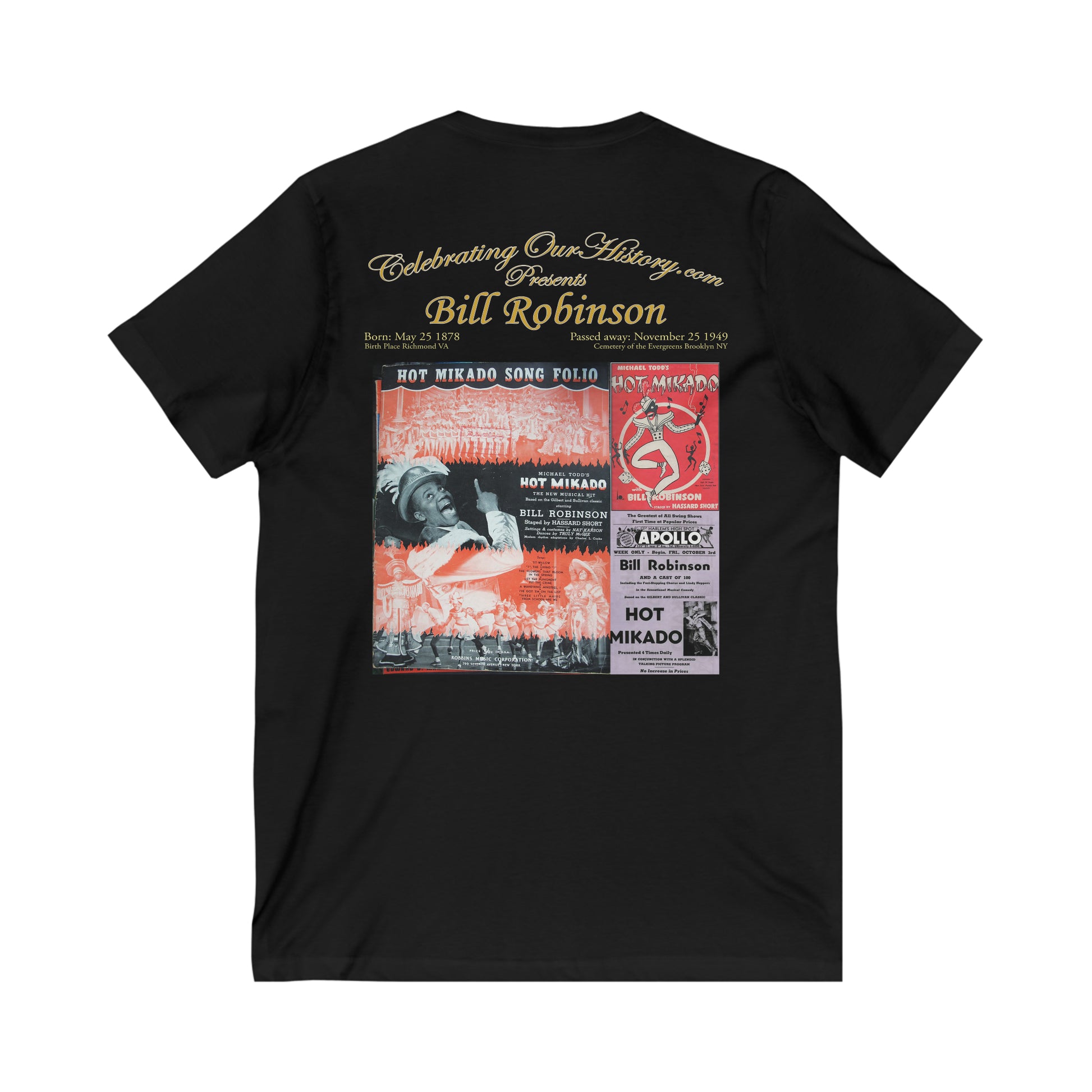Bill Robinson - The Hot Mikado - Front and Back Printed Concert Style V-Neck T-Shirt