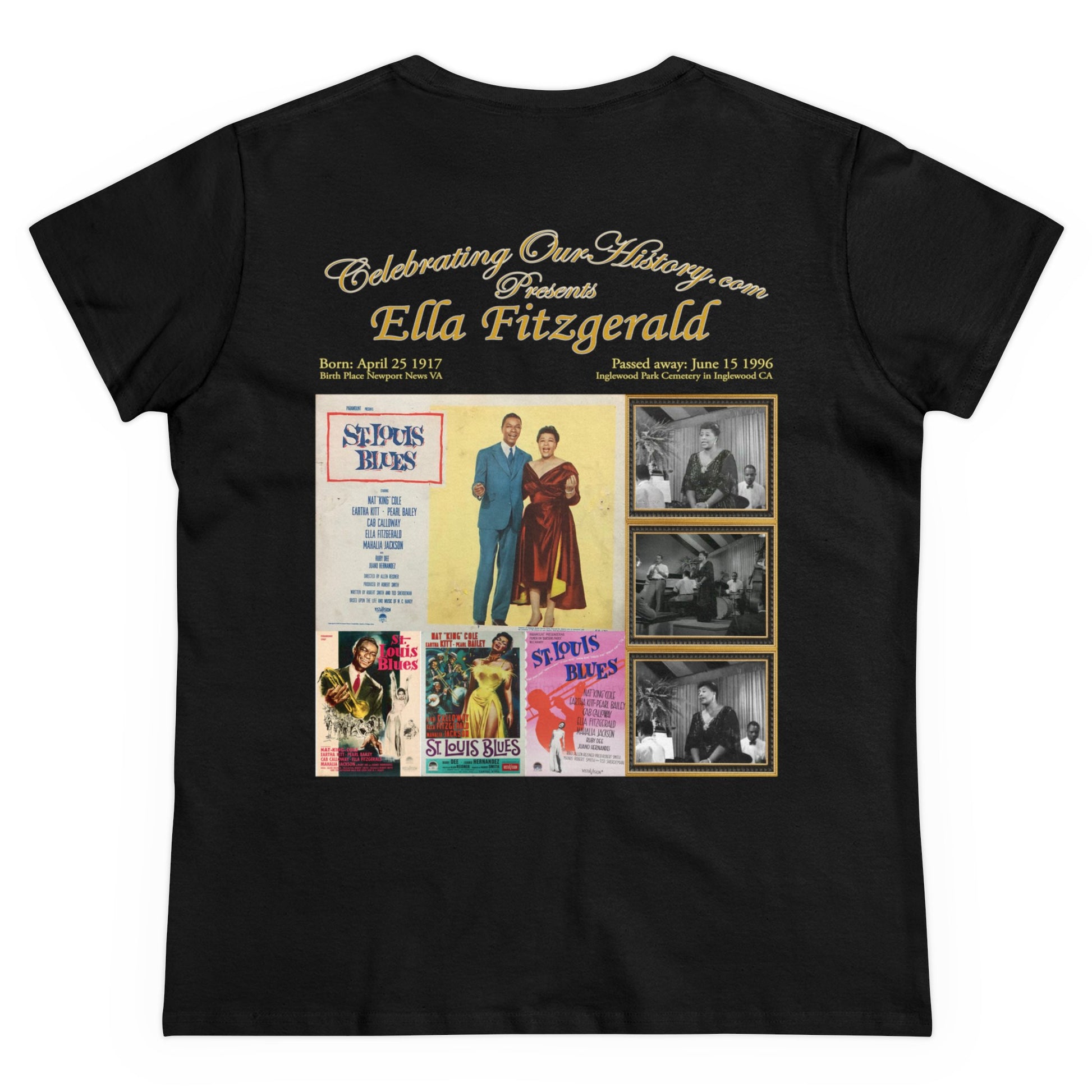Ella Fitzgerald - St. Louis Blues (1958) -  Front and Back Printed Concert Style Women's T-Shirt