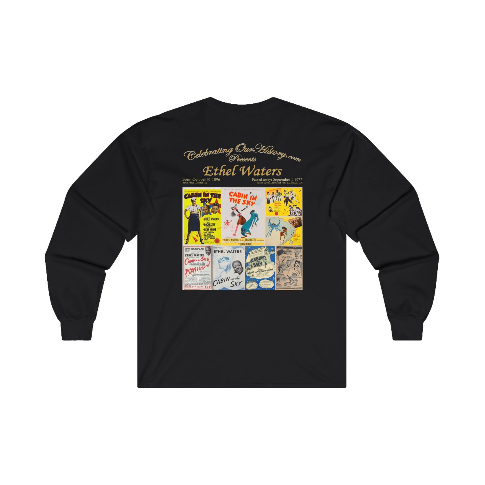 Ethel Waters - Cabin in the Sky (1943) - Front and Back Printed Concert Style Long Sleeve T-Shirt