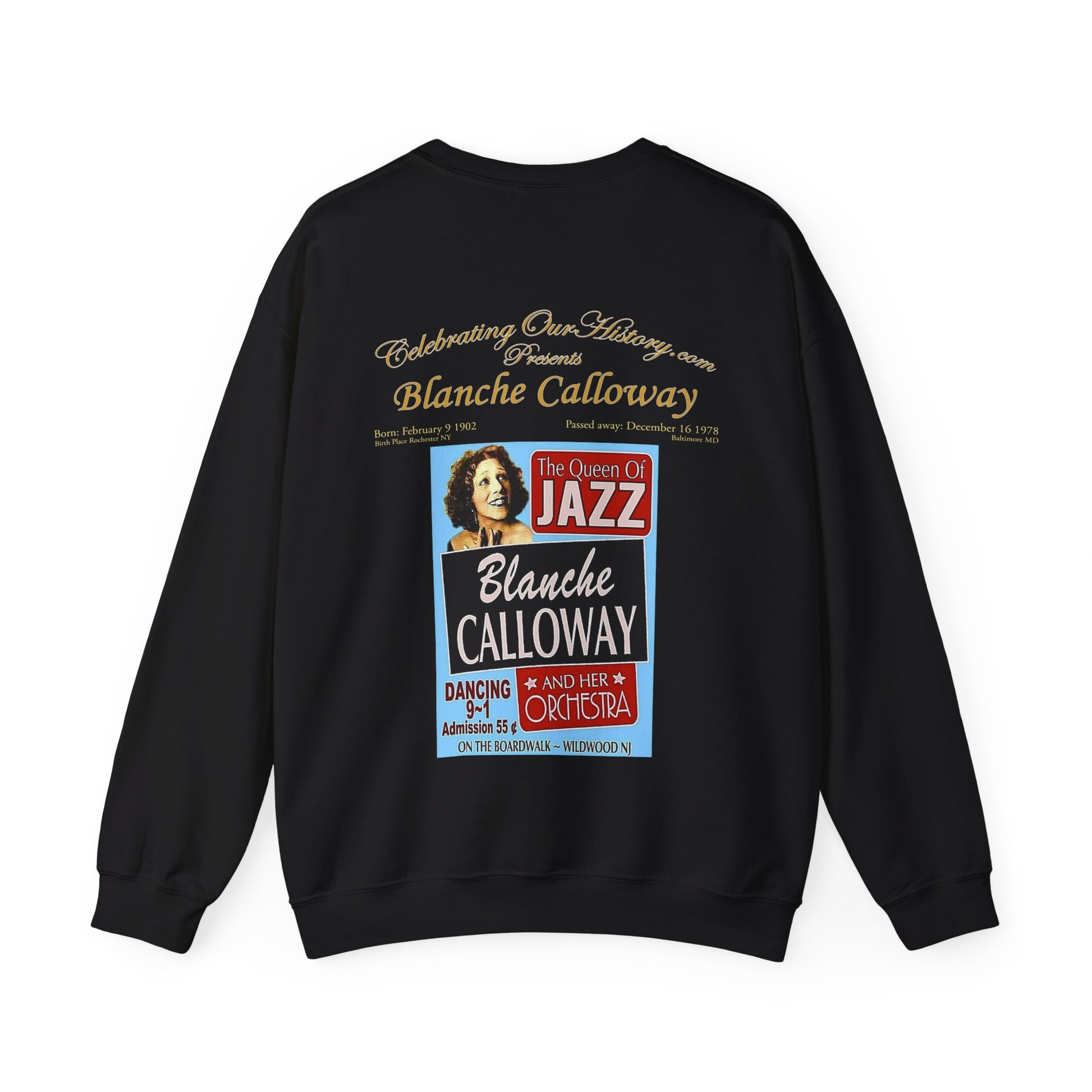 Blanche Calloway - Queen Of Jazz -  Front and Back Printed Concert Style Sweatshirt