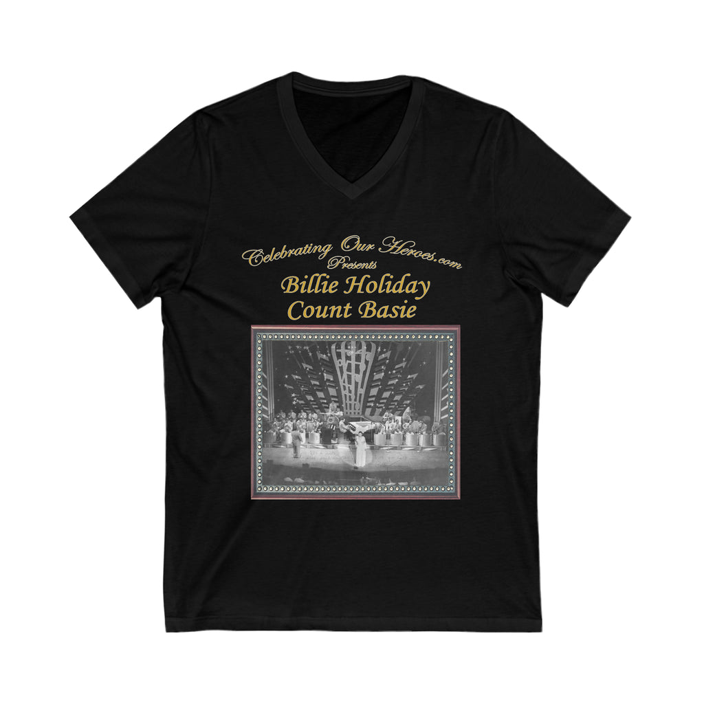Billie Holiday And Count Basie - History Of Jazz - Front and Back Printed Concert Style V-Neck T-Shirt