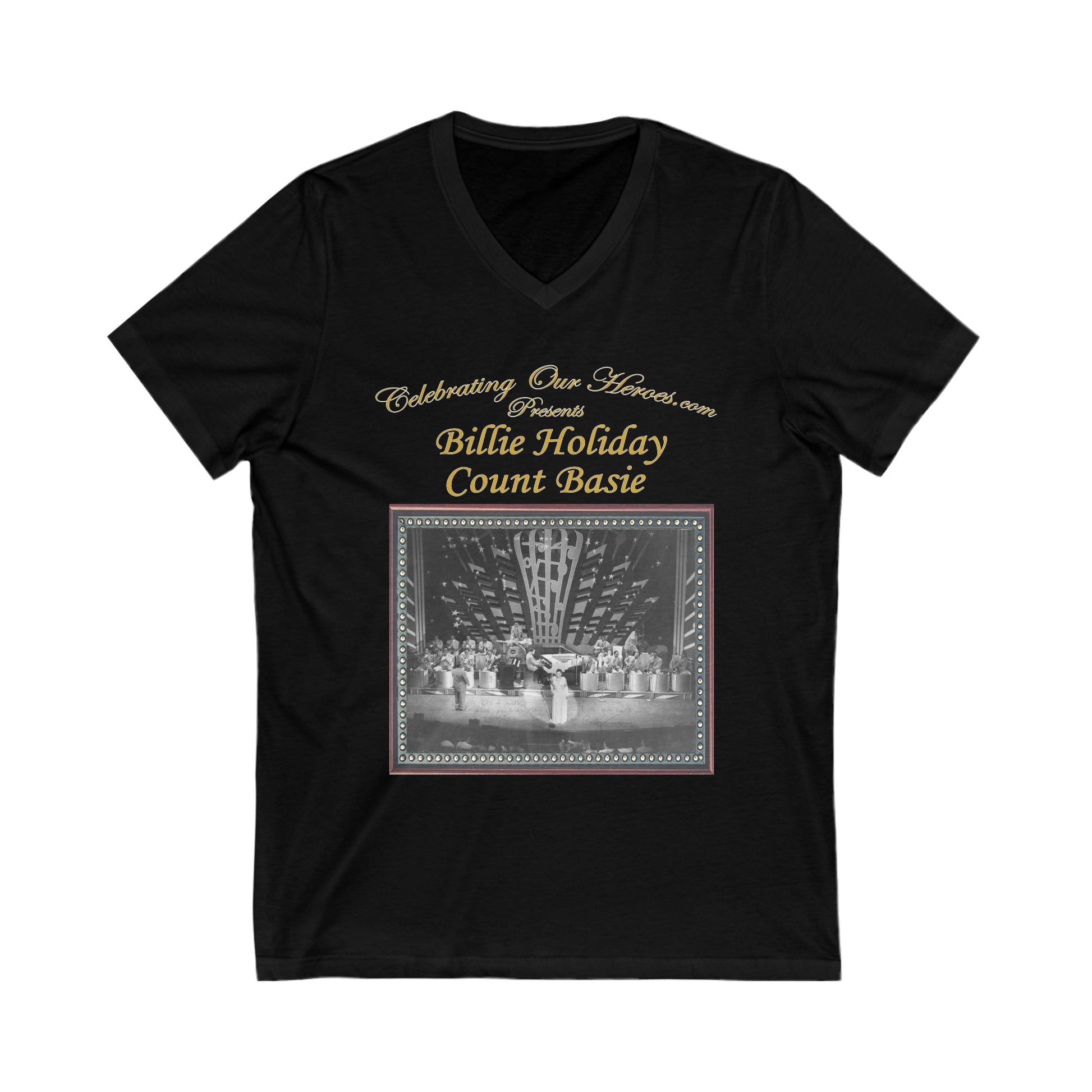 Billie Holiday And Count Basie - History Of Jazz - Front and Back Printed Concert Style V-Neck T-Shirt