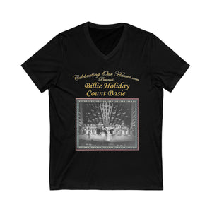 Billie Holiday And Count Basie - History Of Jazz - Front and Back Printed Concert Style V-Neck T-Shirt
