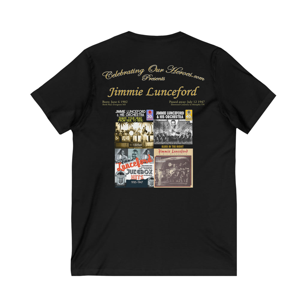 Jimmie Lunceford - Four Records - Front and Back Printed Concert Style V-Neck T-Shirt