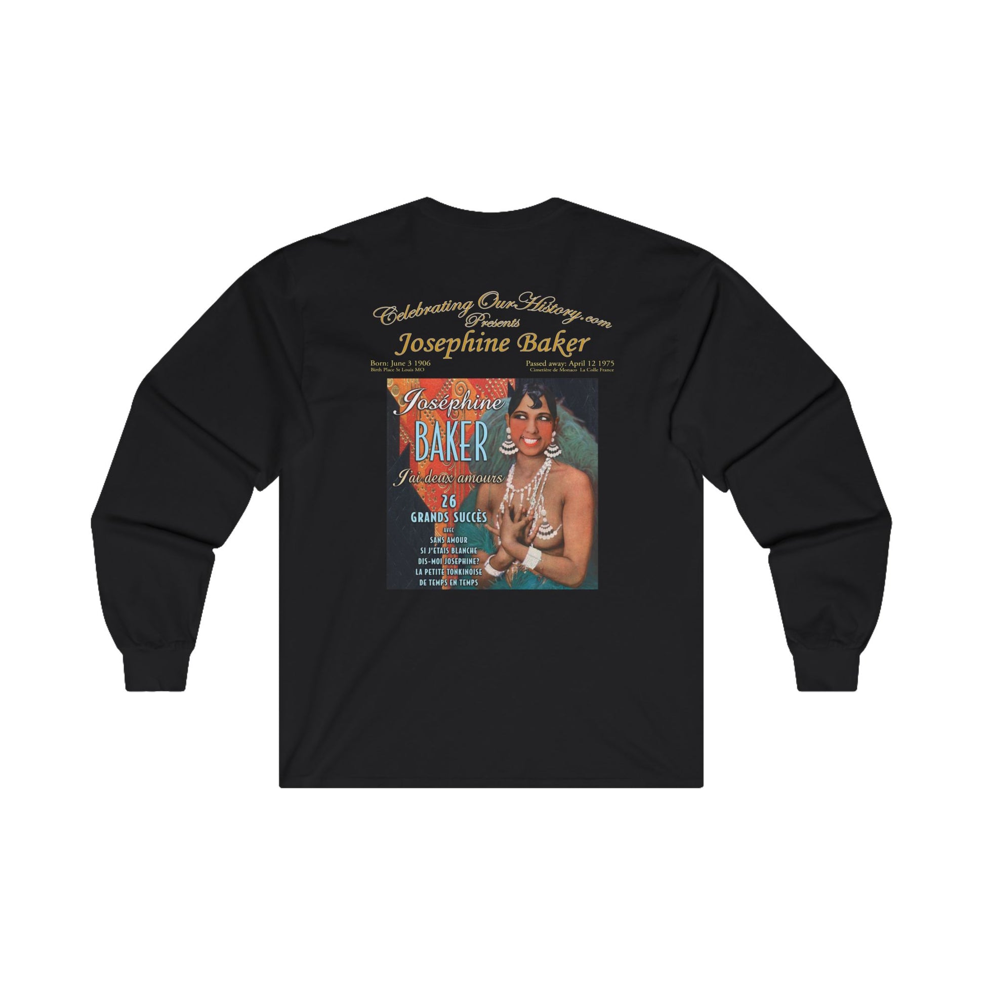 Josephine Baker - J'ai Deux Amours - Front and Back Printed Concert Style Long Sleeve T-Shirt