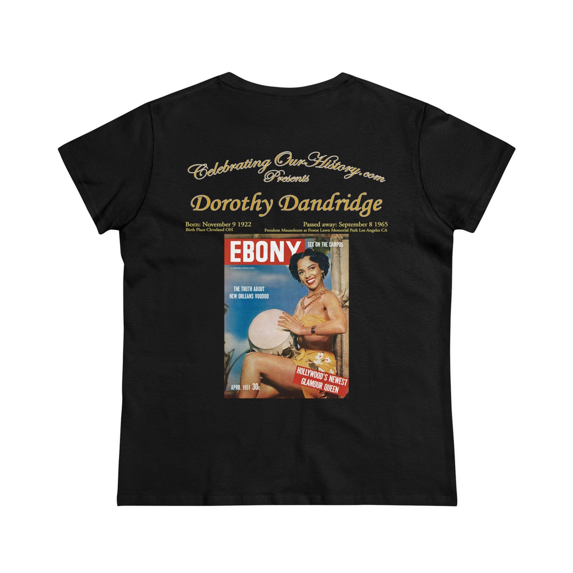 Dorothy Dandridge - Ebony Cover -  Front and Back Printed Concert Style Women's T-Shirt