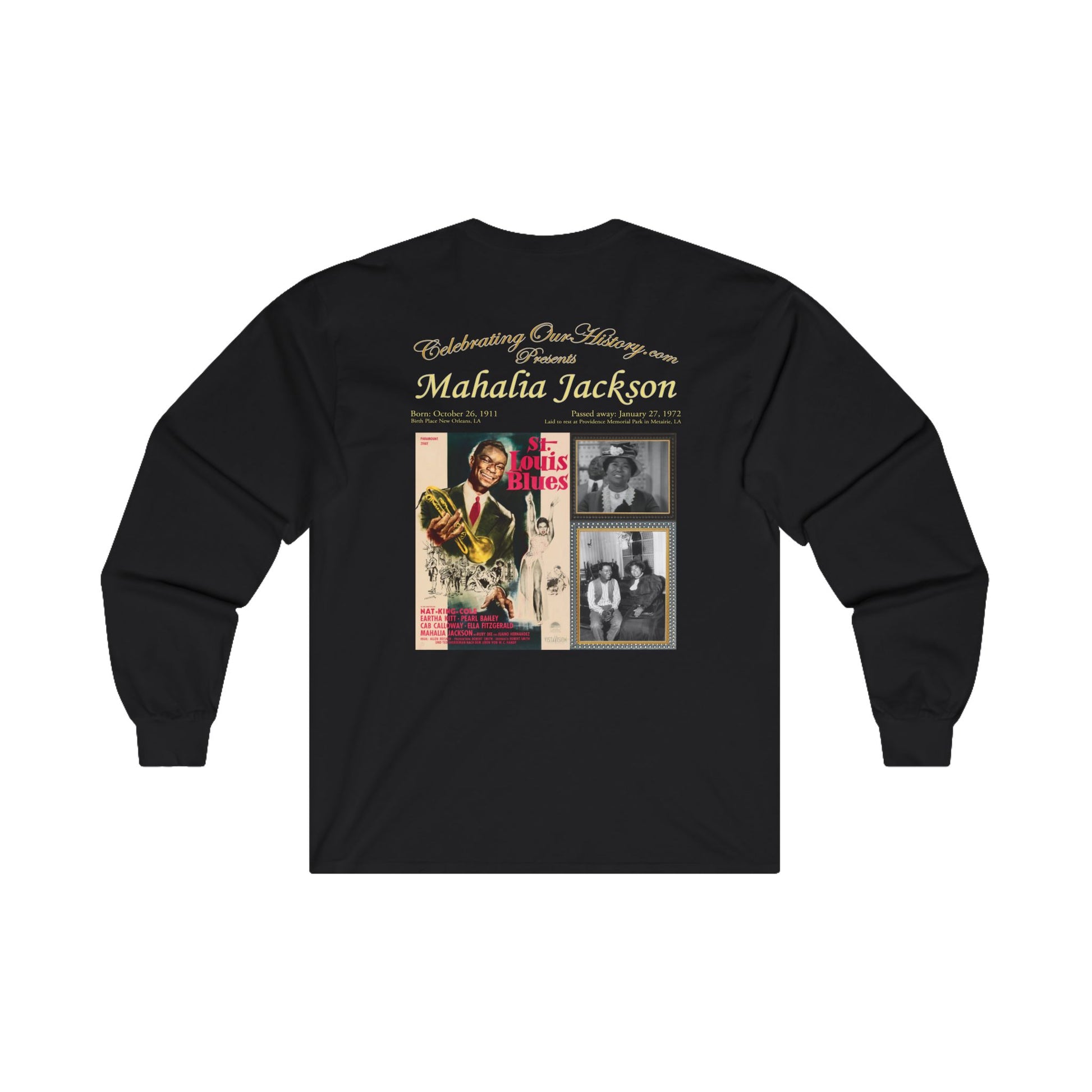Mahalia Jackson - St. Louis Blues (1958) - Front and Back Printed Concert Style Long Sleeve T-Shirt