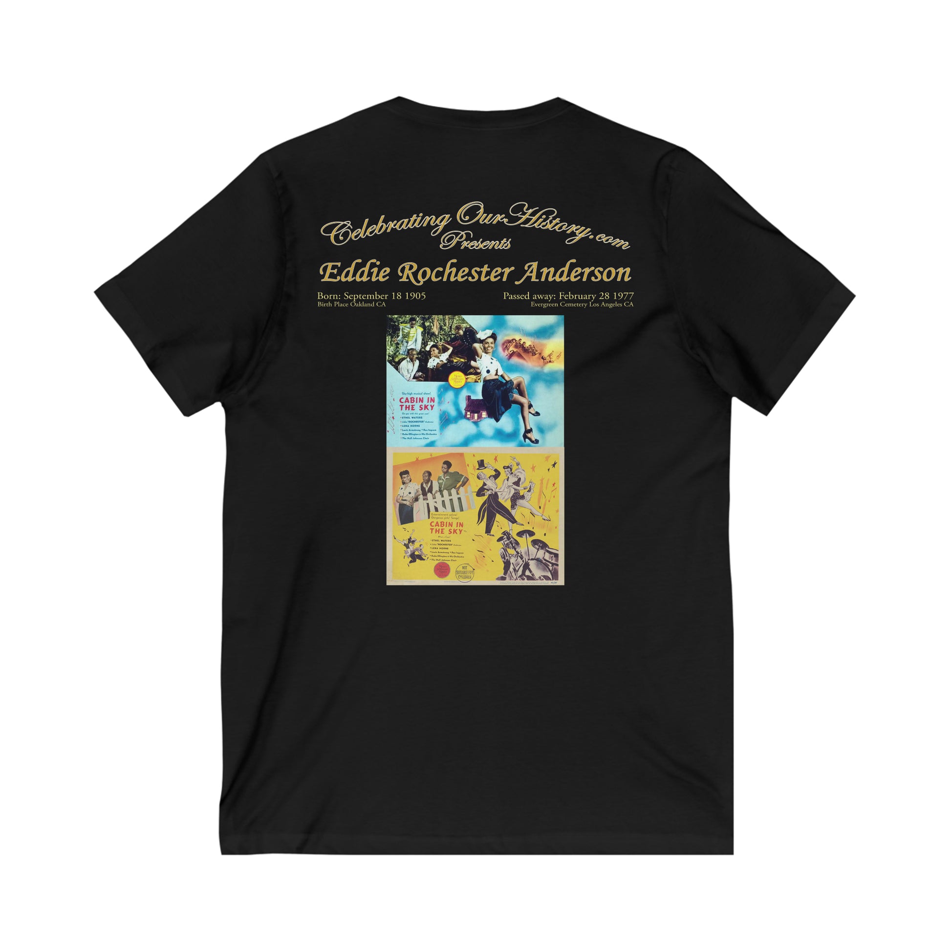 Eddie "Rochester" Anderson - Cabin in the Sky (1943) - Front and Back Printed Concert Style V-Neck T-Shirt