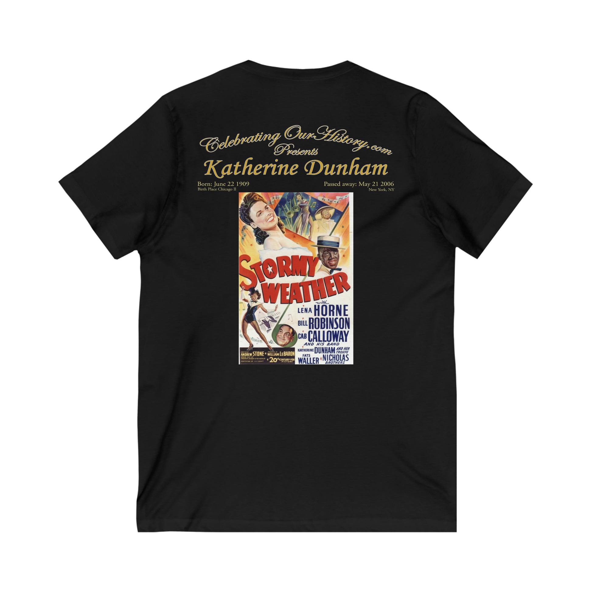 Katherine Dunham - Stormy Weather (1943) - Front and Back Printed Concert Style V-Neck T-Shirt