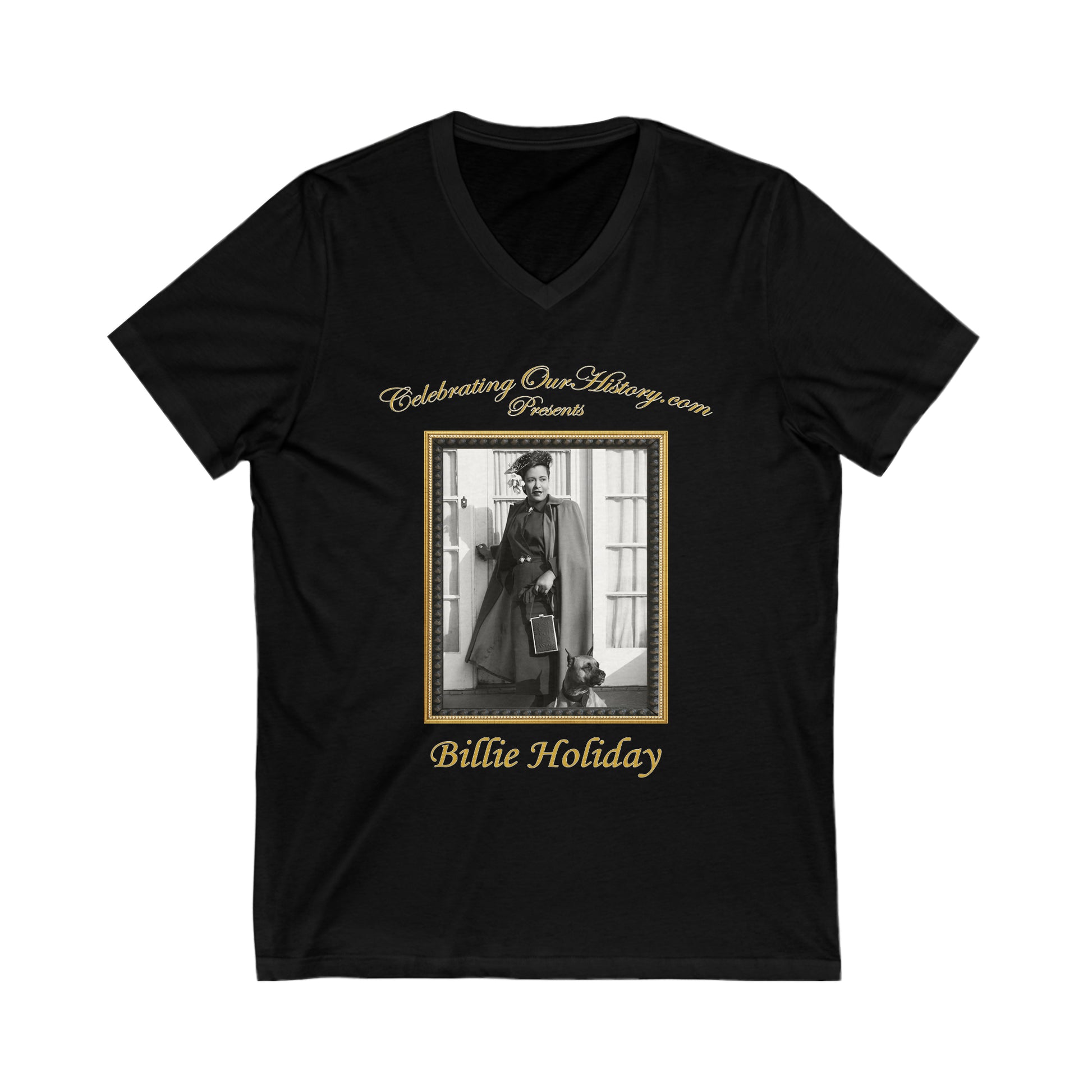 Billie Holiday - Ebony Magazine - Front and Back Printed Concert Style V-Neck T-Shirt