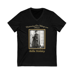 Billie Holiday - Ebony Magazine - Front and Back Printed Concert Style V-Neck T-Shirt