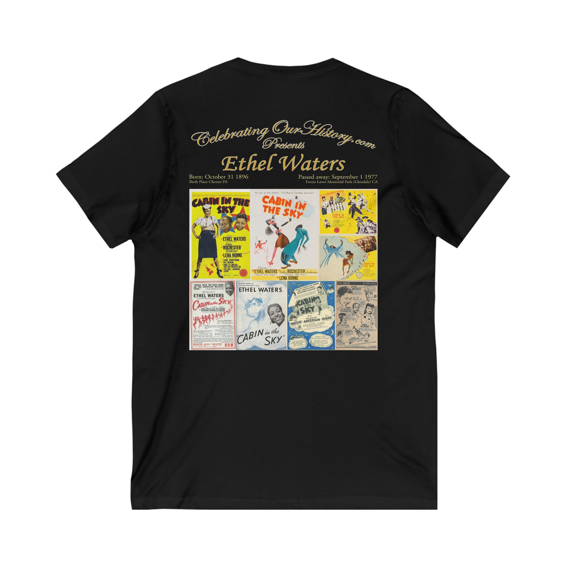 Ethel Waters - Cabin in the Sky (1943) - Front and Back Printed Concert Style V-Neck T-Shirt