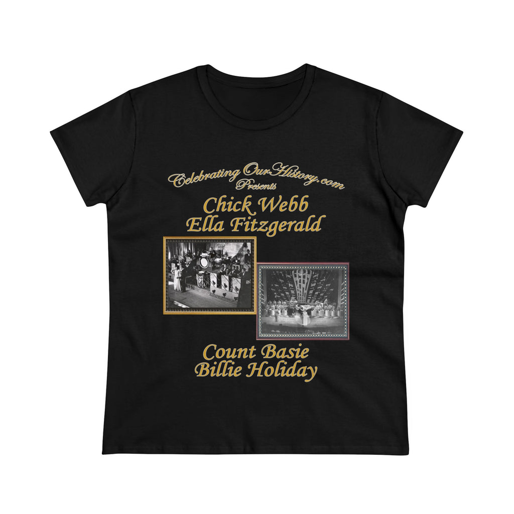 Chick Webb & Ella Fitzgerald vs Count Basie & Billie Holiday - Battle of Swing -  Front and Back Printed Concert Style Women's T-Shirt