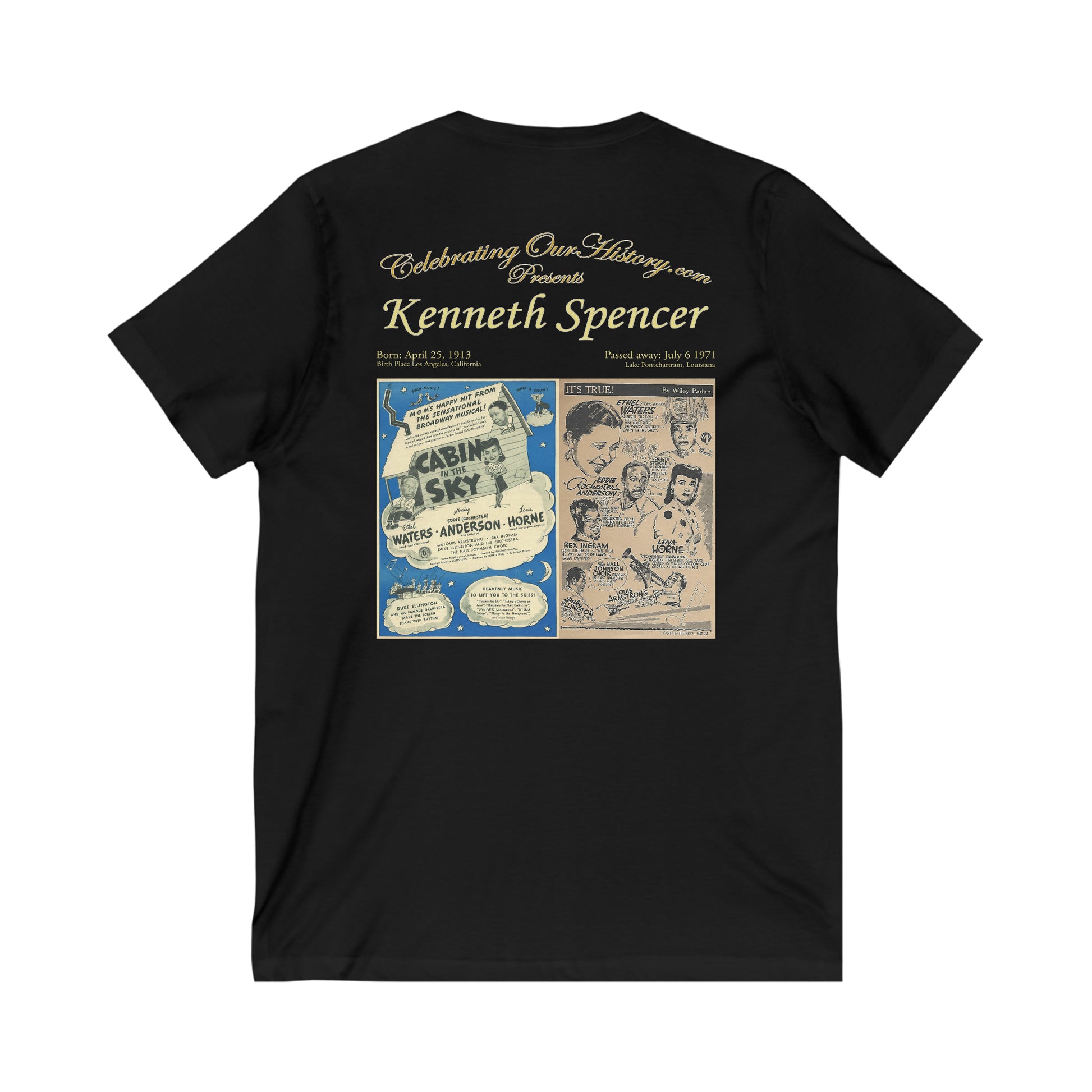 Kenneth Spencer - Cabin in the Sky (1943) - Front and Back Printed Concert Style V-Neck T-Shirt