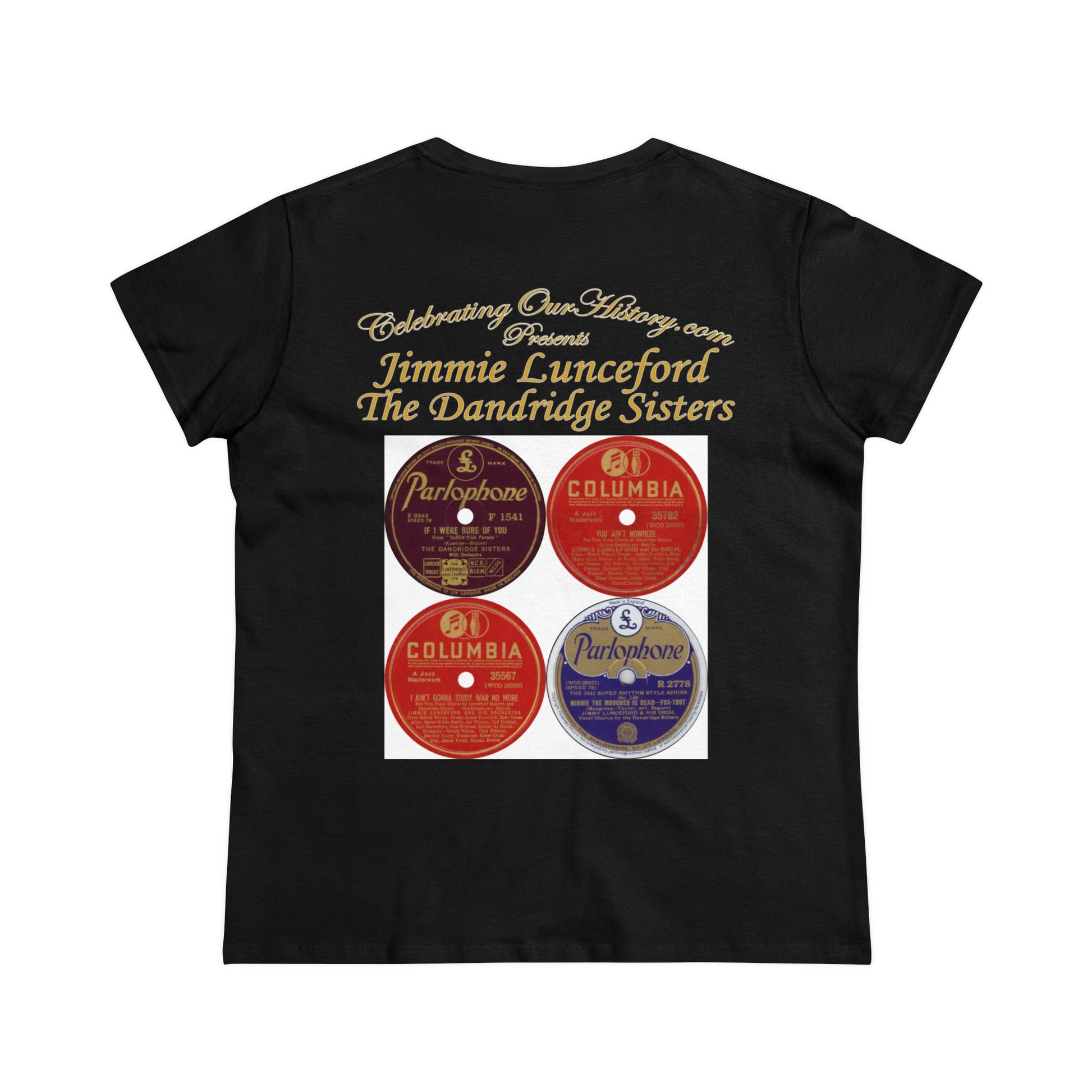 Jimmie Lunceford And The Dandridge Sisters - Four Records -  Front and Back Printed Concert Style Women's T-Shirt
